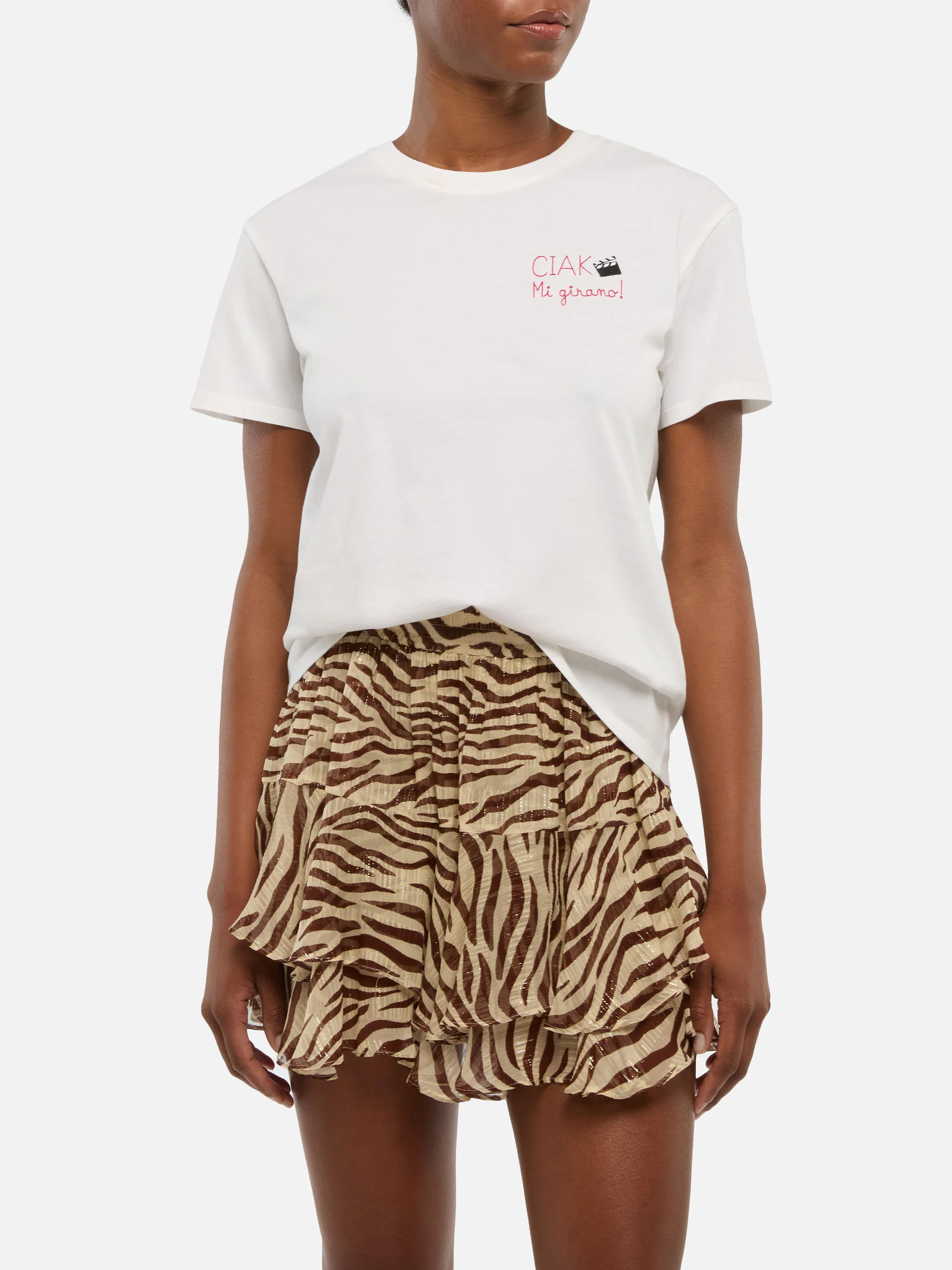 Emilie cotton t-shirt with Ciak mi girano embroidery - Image 2