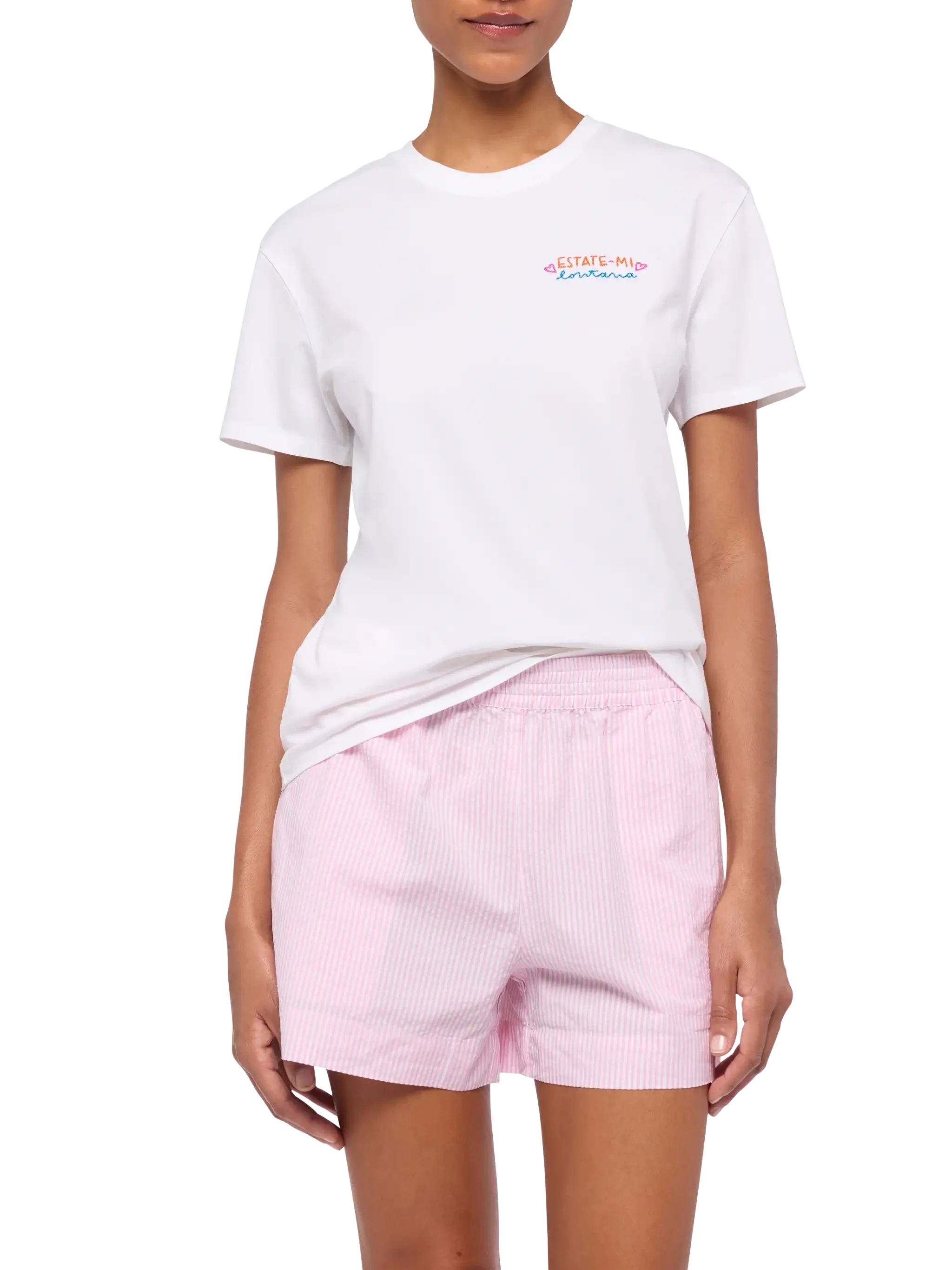 Emilie cotton t-shirt with Estate-mi Lontana embroidery | INSULTI LUMINOSI SPECIAL EDITION - Image 2