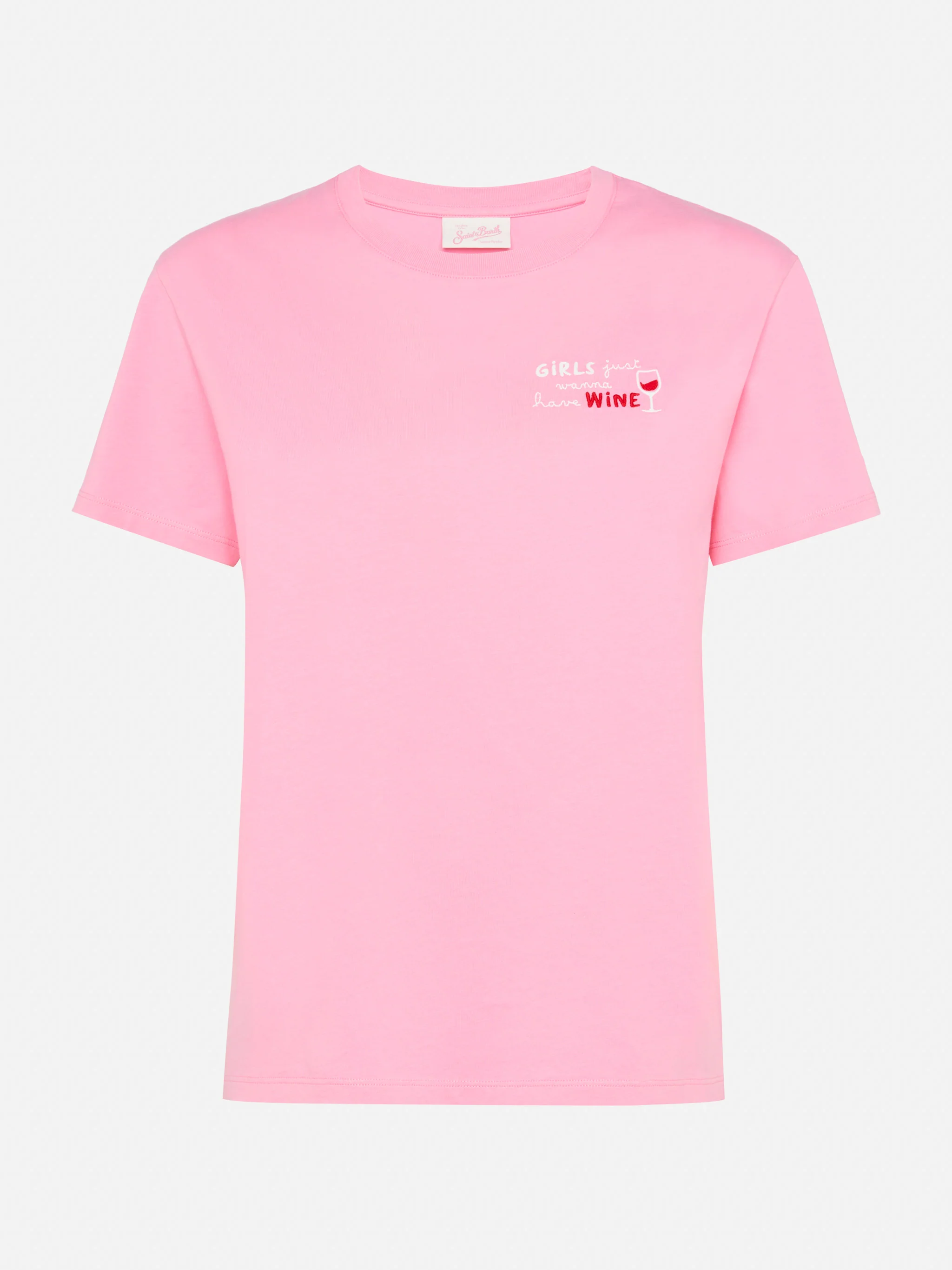 Emilie cotton t-shirt with Girls just wanna have wine embroidery - Image 3