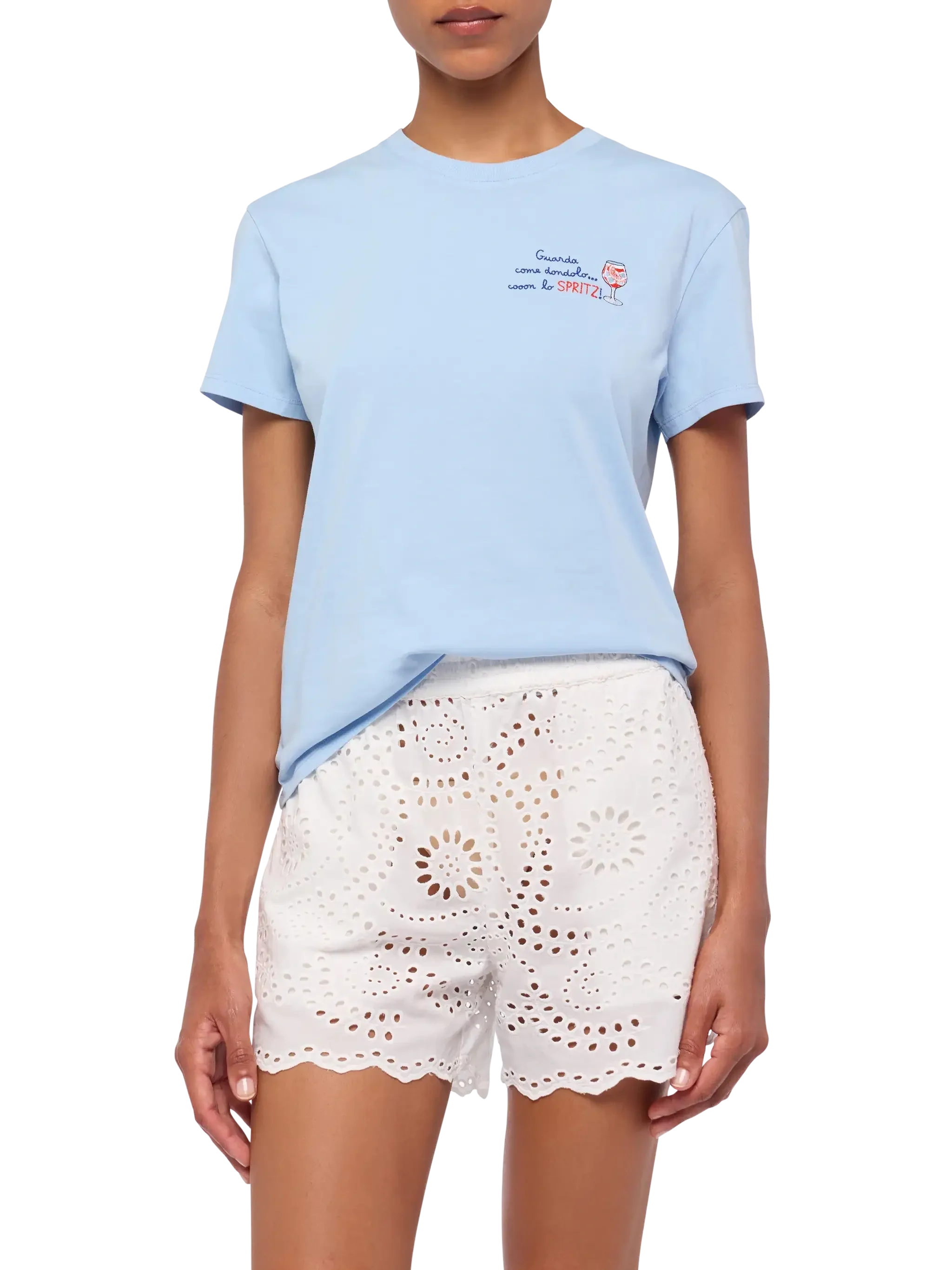 Emilie cotton t-shirt with Guarda come dondolo con lo spritz embroidery - Image 2
