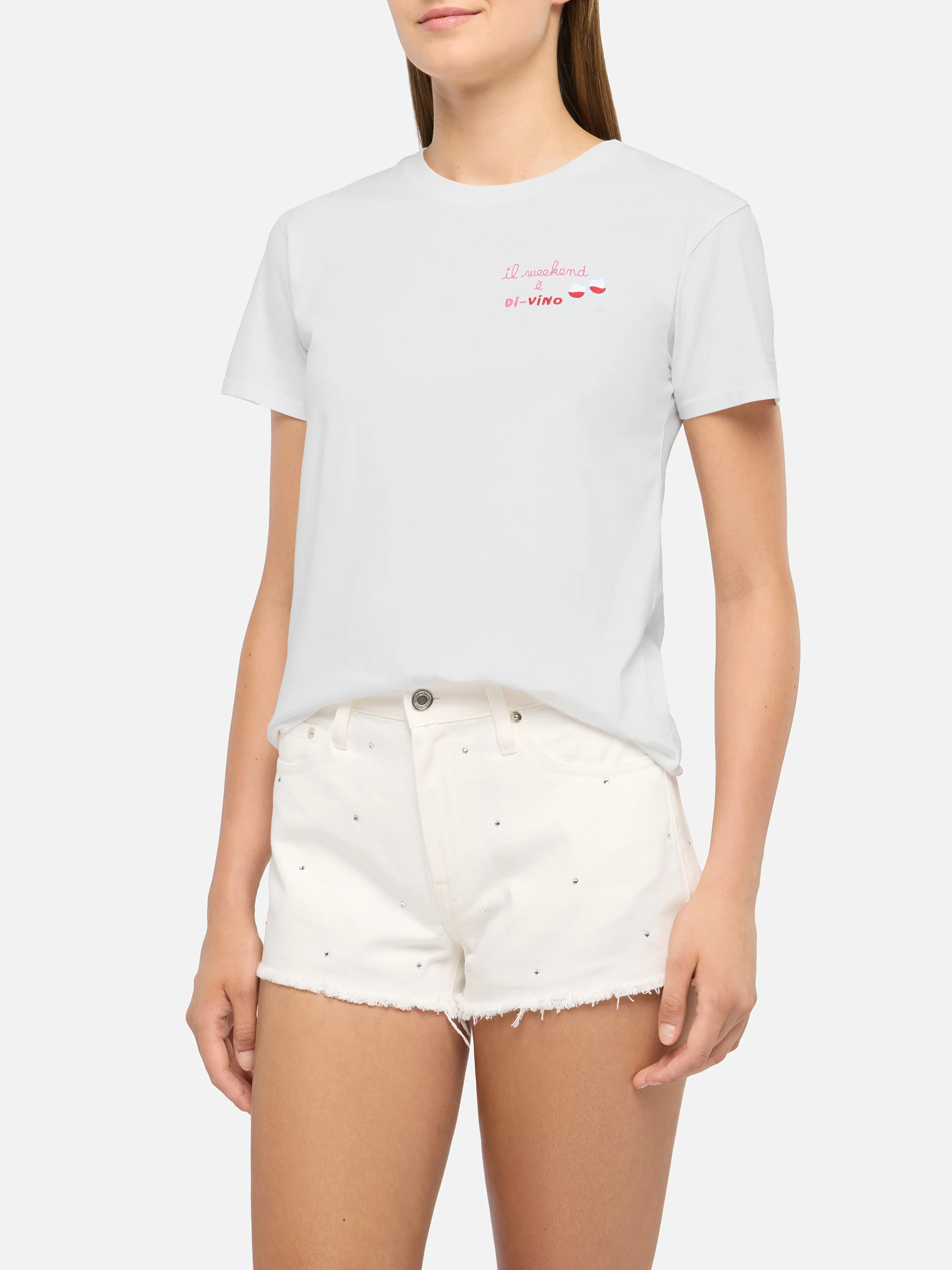 Emilie cotton t-shirt with Il week-end è di-vino embroidery - Image 2
