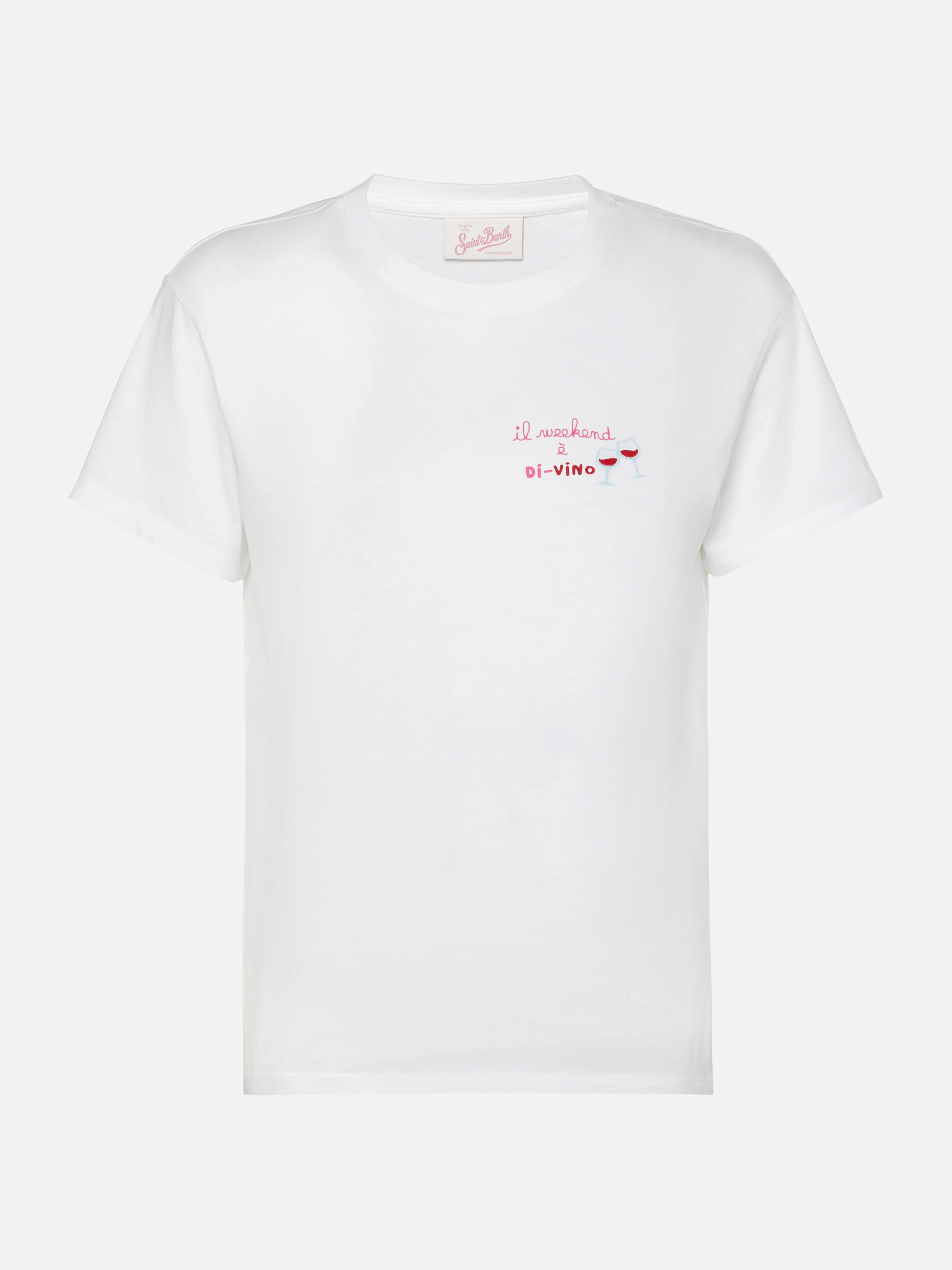 Emilie cotton t-shirt with Il week-end è di-vino embroidery - Image 4