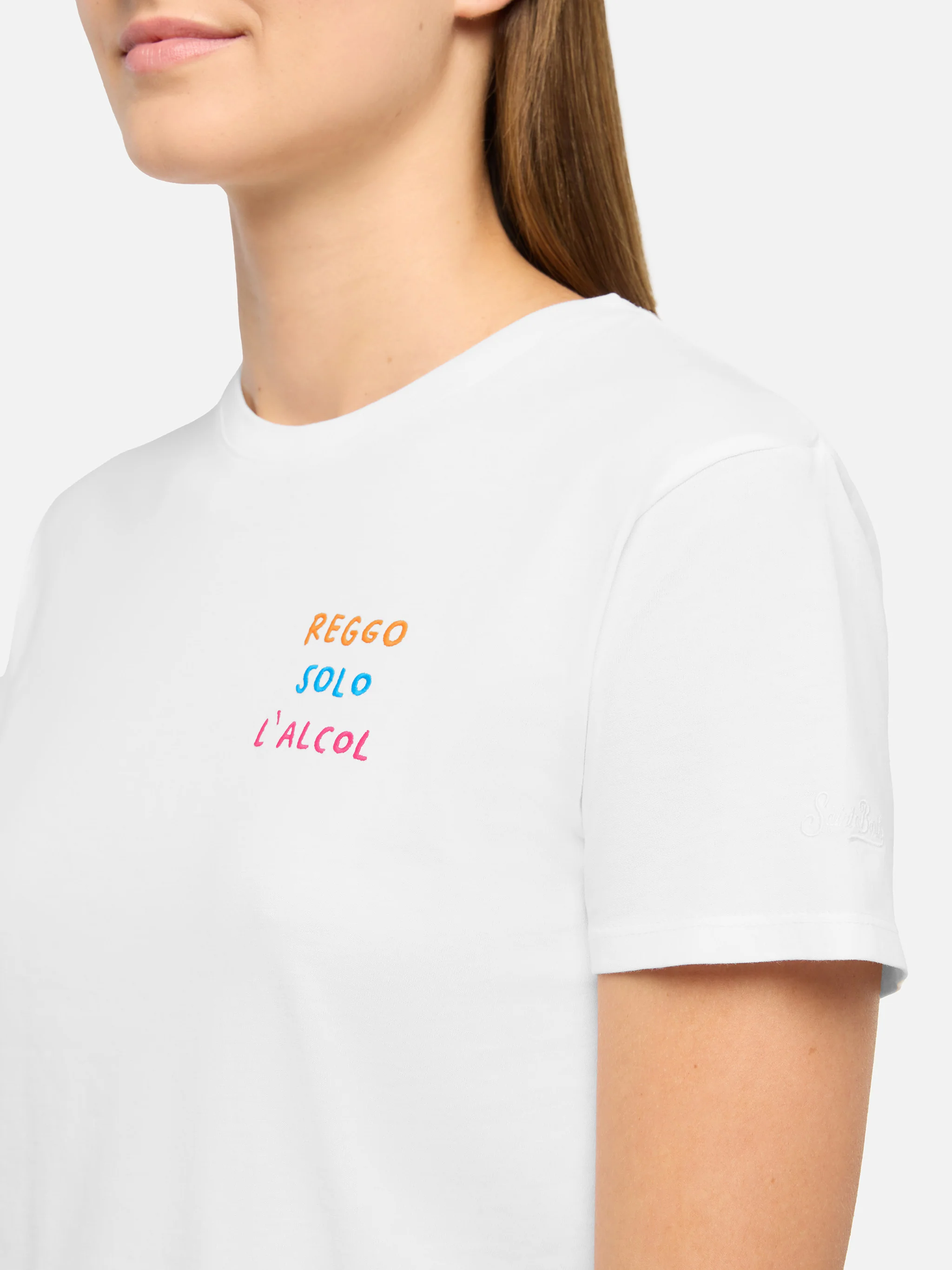 Emilie cotton t-shirt with Reggo solo alcool embroidery - Image 2