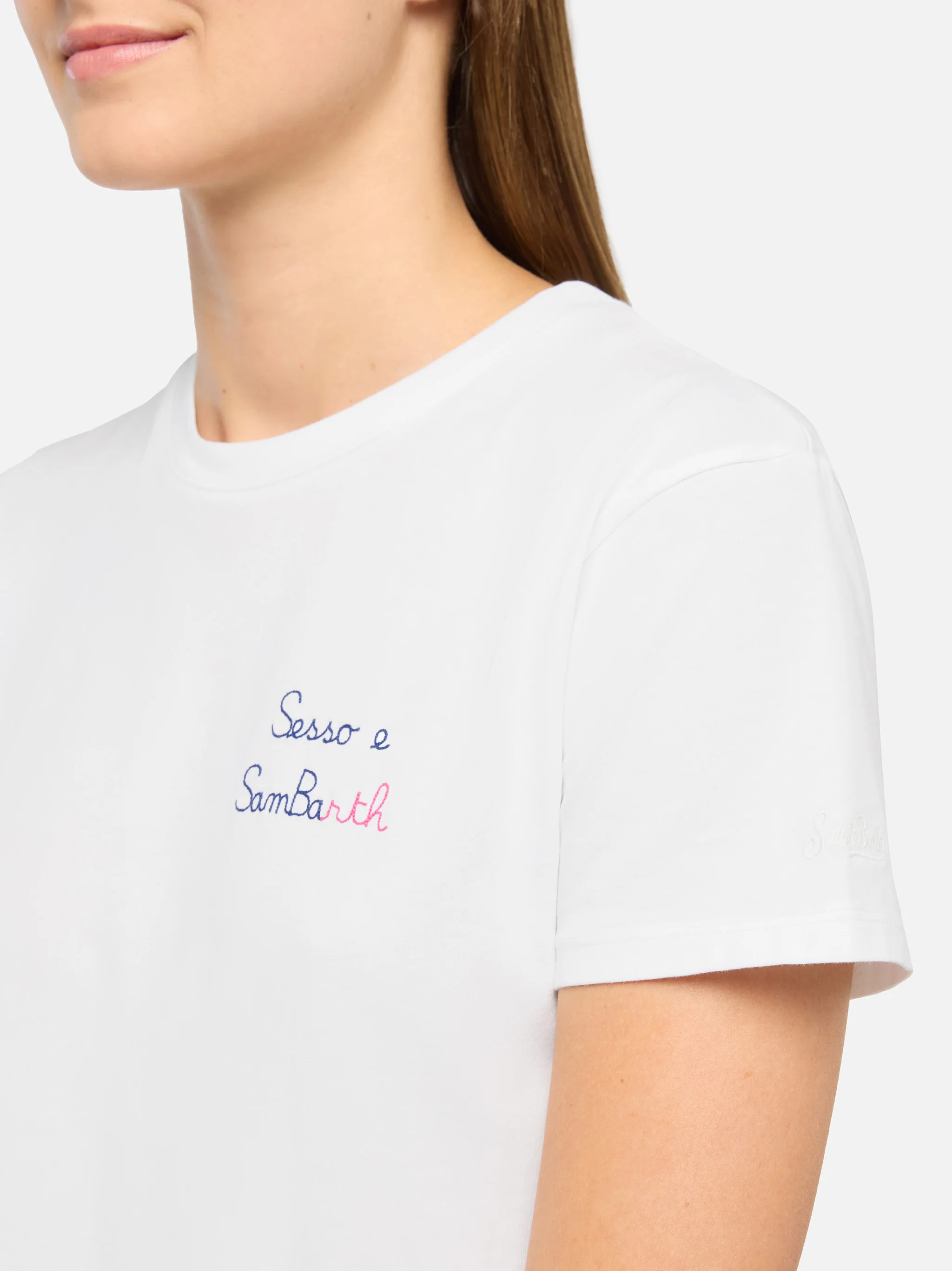 Emilie cotton t-shirt with Sesso e Sambarth embroidery - Image 2