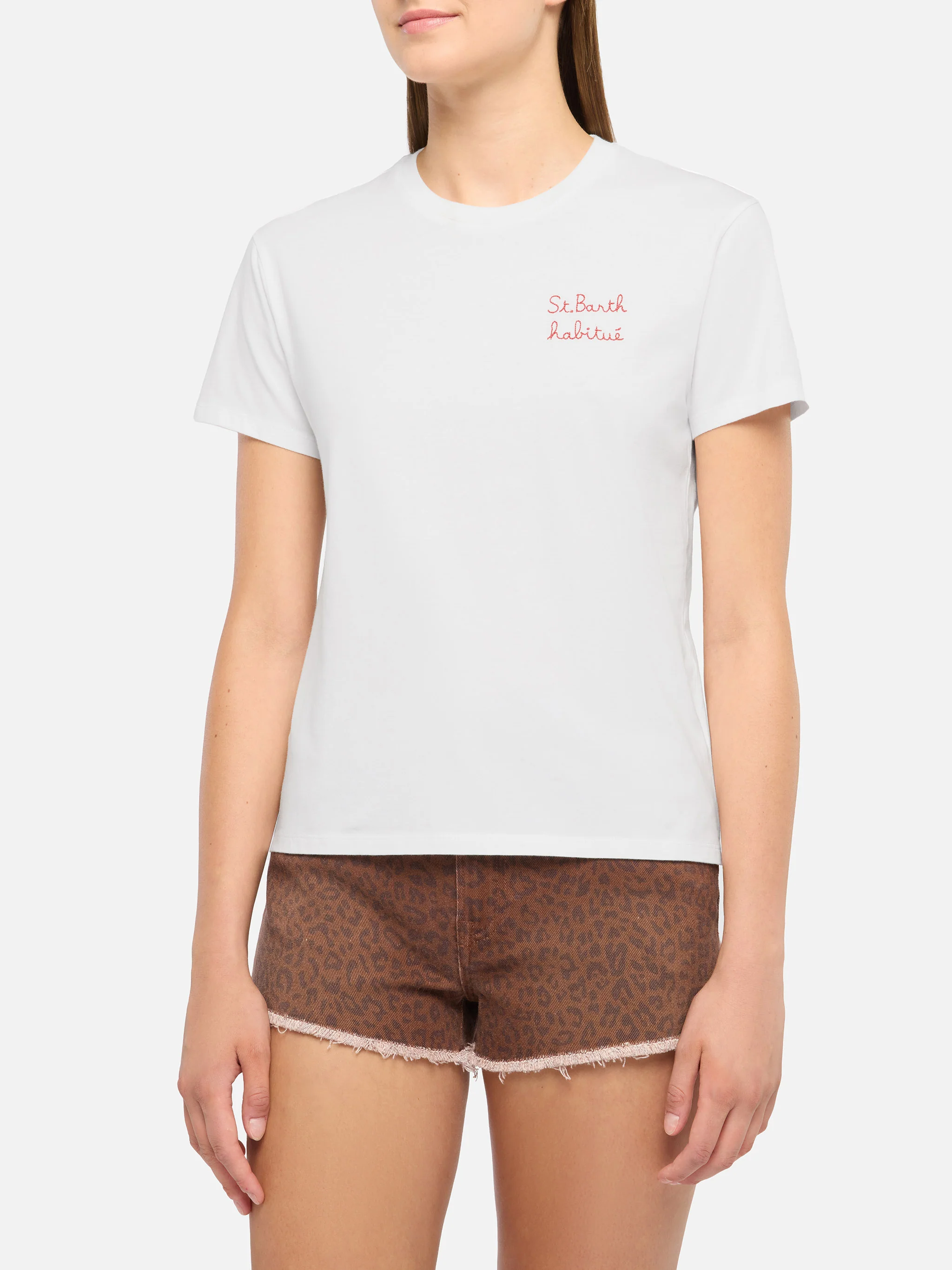 Emilie cotton t-shirt with St. Barth habituè embroidery - Image 2