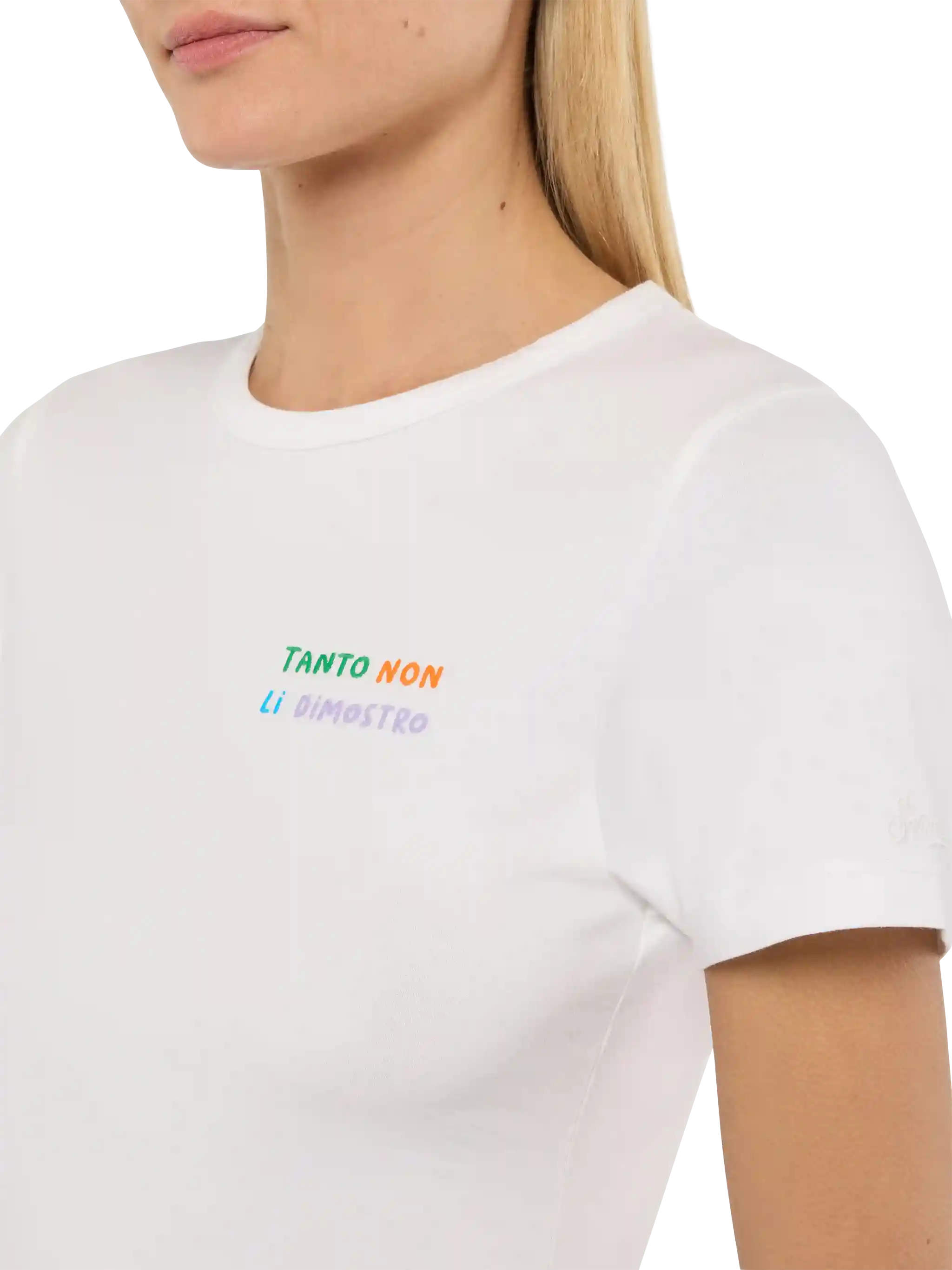 Emilie cotton t-shirt with Tanto non li dimostro embroidery