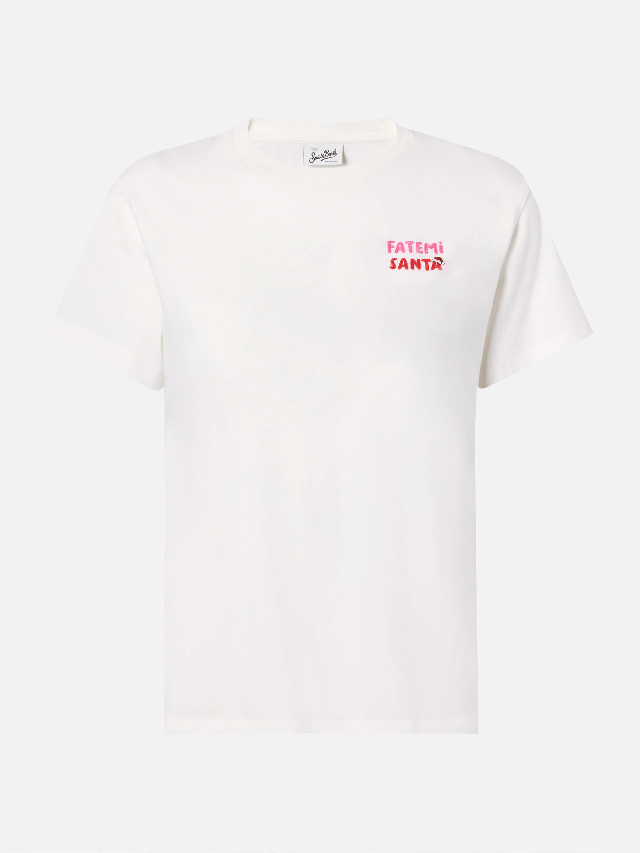Emilie organic cotton T-shirt in white with Fatemi Santa embroidery - Image 4