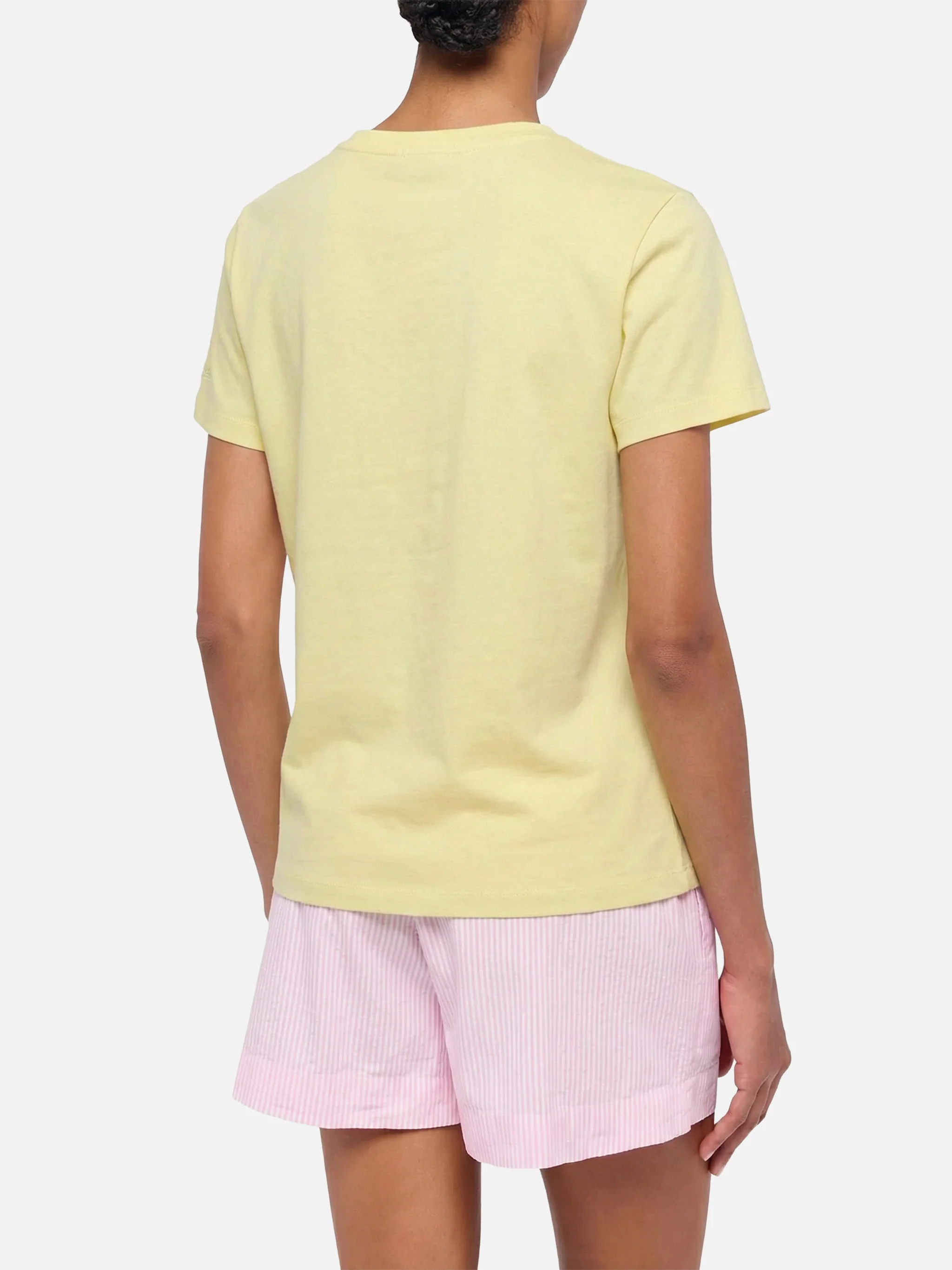 Emilie yellow cotton T-shirt with 50% Sole 50% Amore embroidery - Image 2