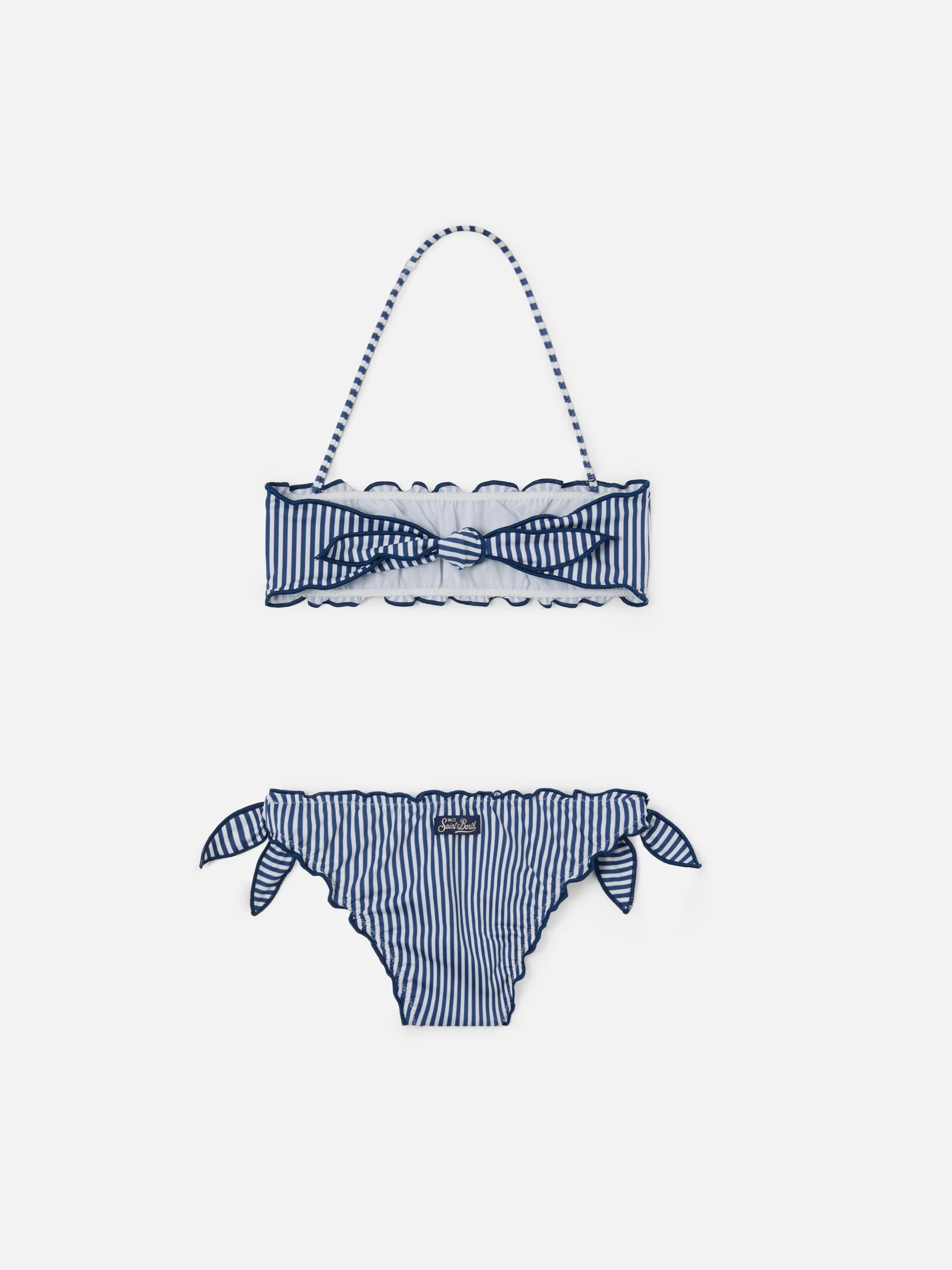 Emy white and blue striped bikini with ruffled edges - Image 2
