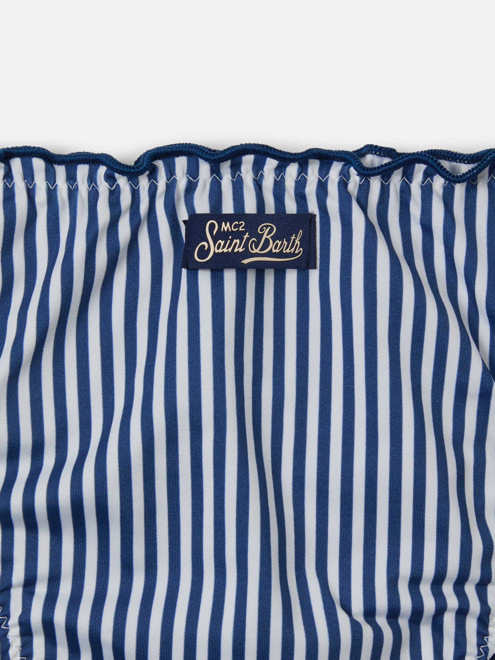 Emy white and blue striped bikini with ruffled edges - Image 3