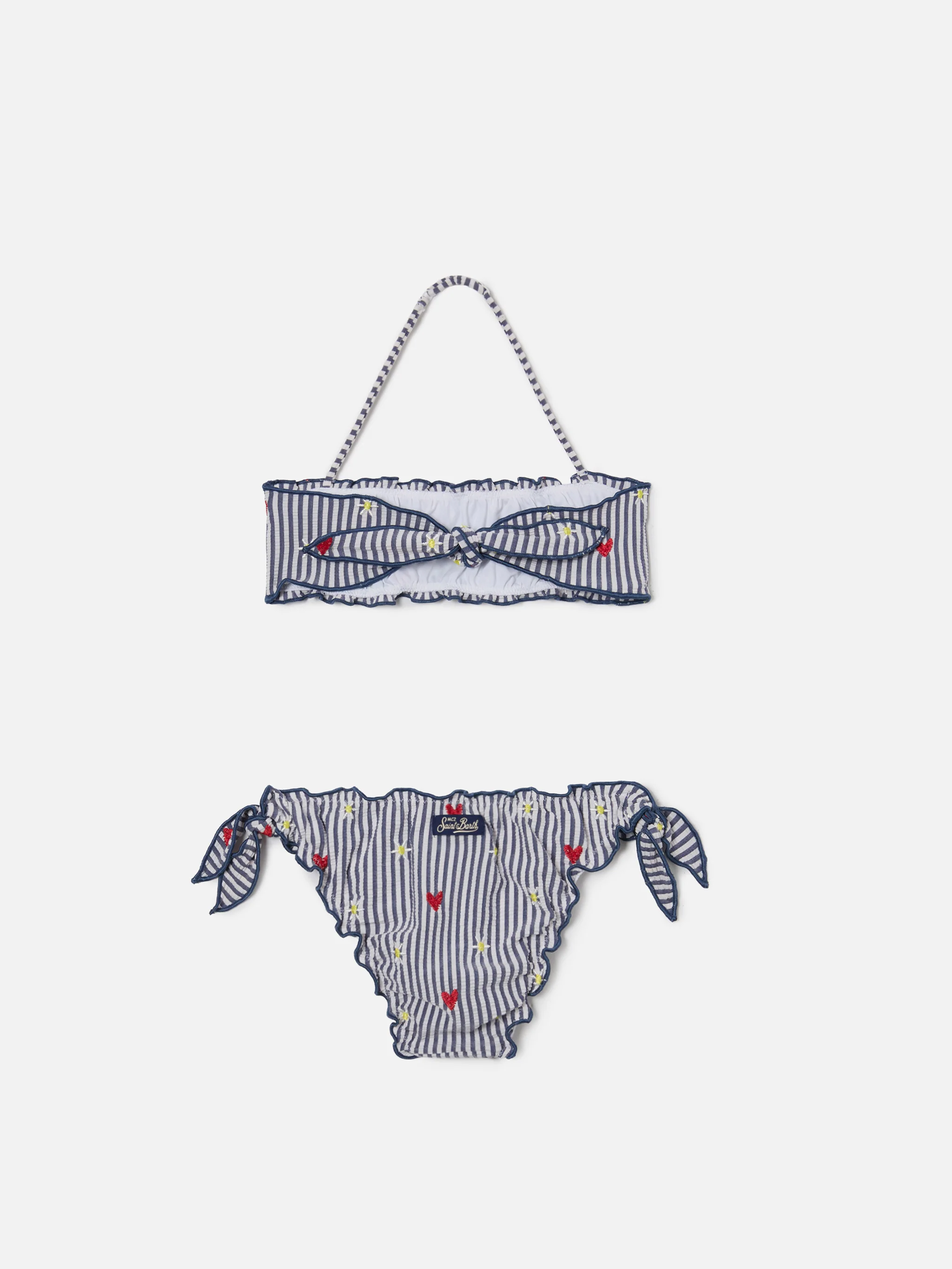 Emy white and navy striped seersucker embroidered bikini - Image 2