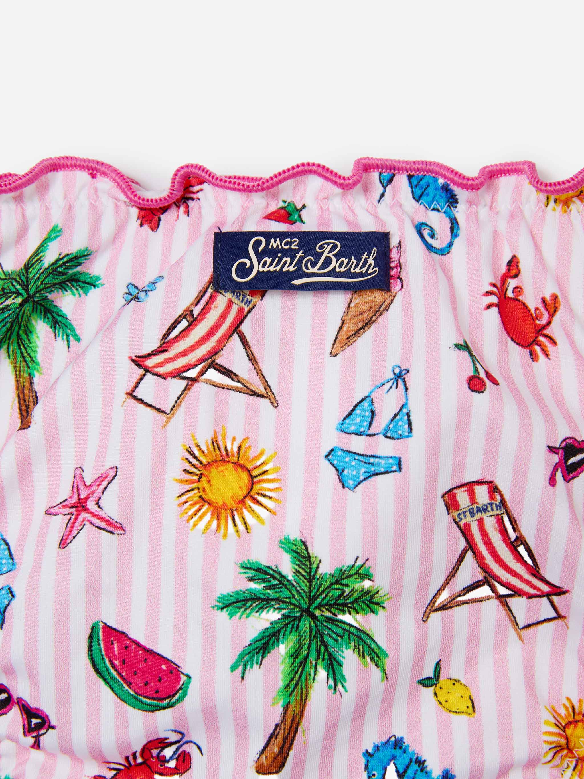 Emy white and pink striped Funny print bikini - Image 3