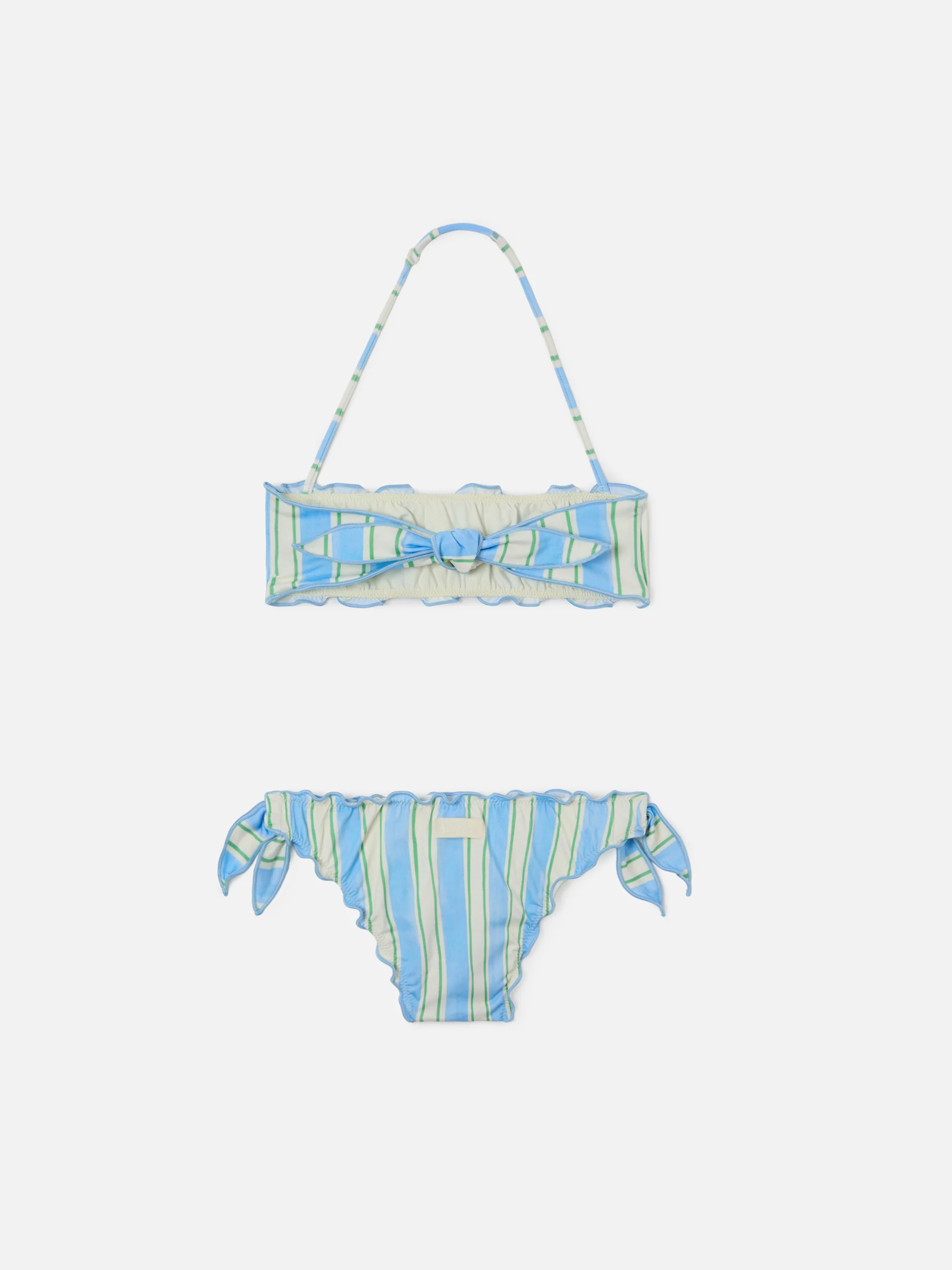 Emy white, light blue and green striped bikini with ruffled edges - Image 2
