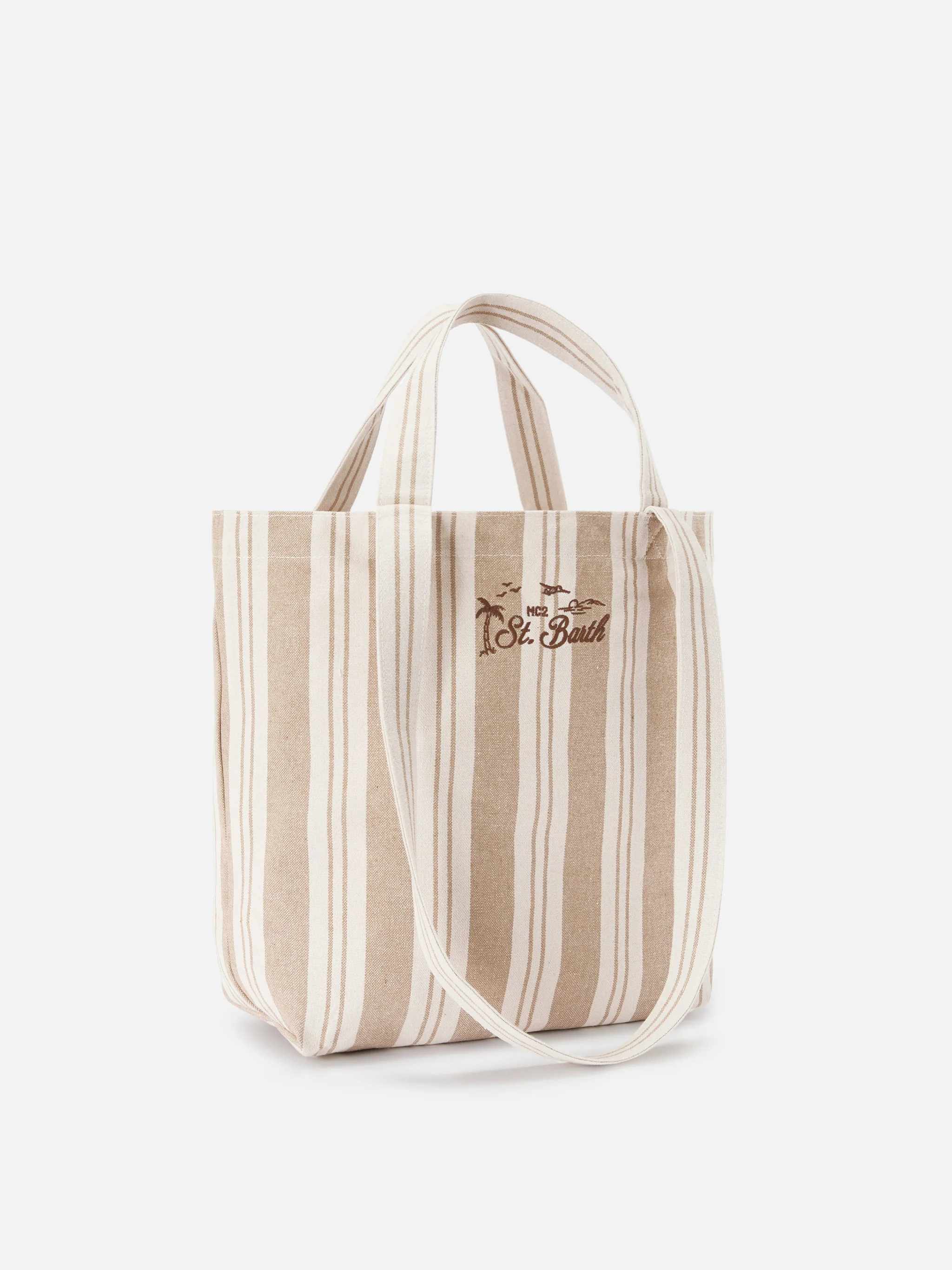 Essential Beach beige and white striped cotton tote bag - Image 3