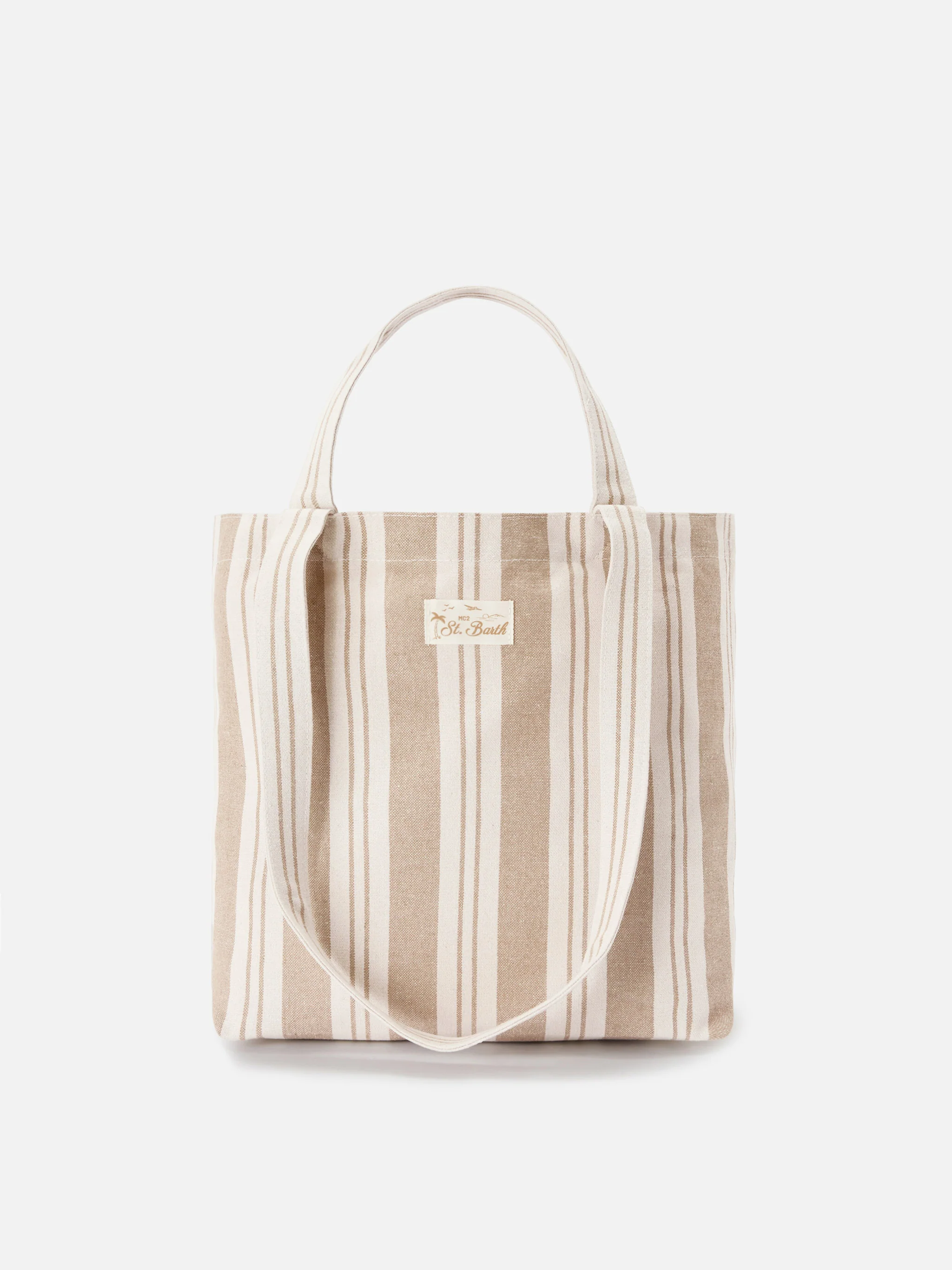 Essential Beach beige and white striped cotton tote bag - Image 4