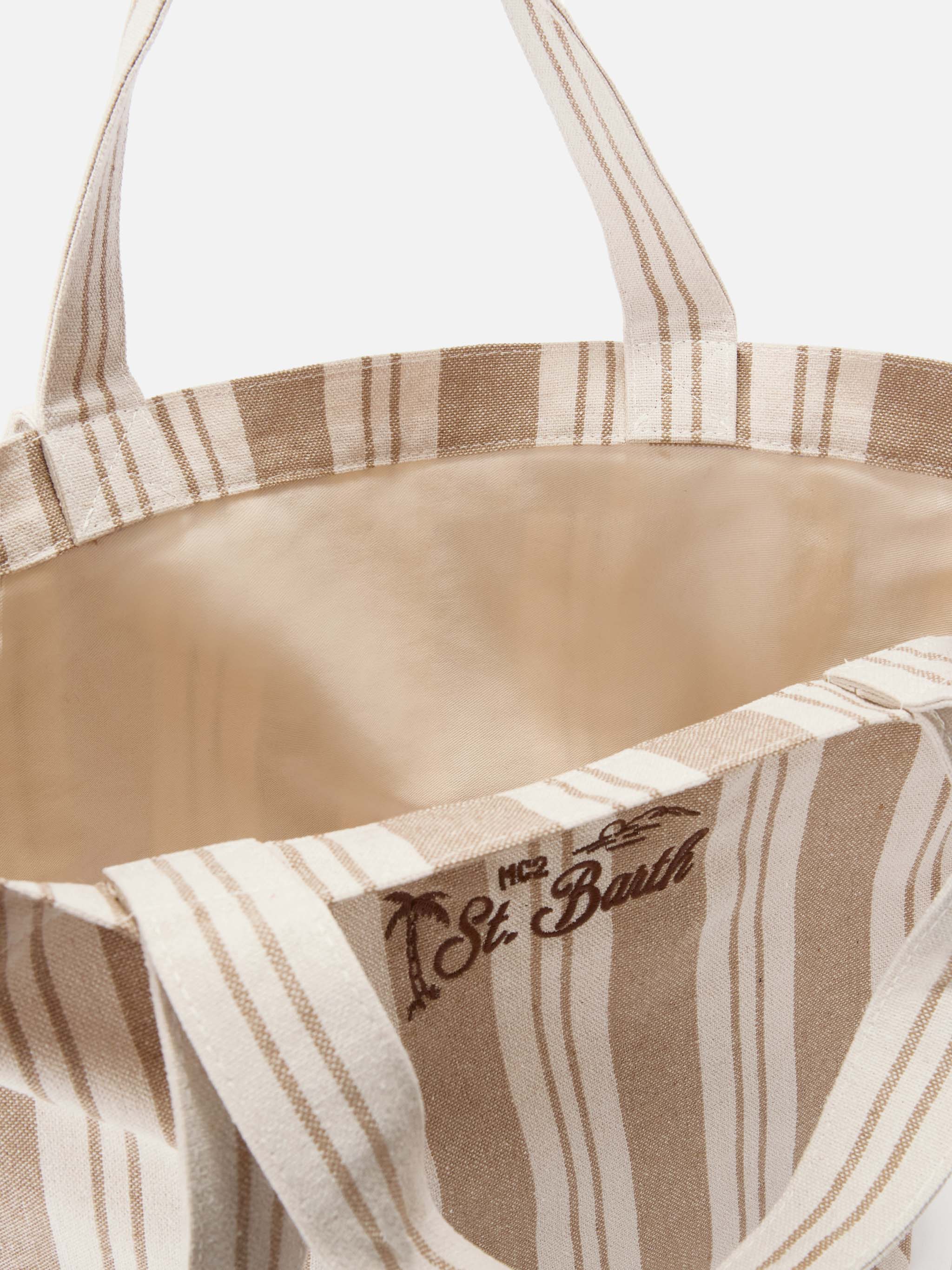 Essential Beach beige and white striped cotton tote bag - Image 5