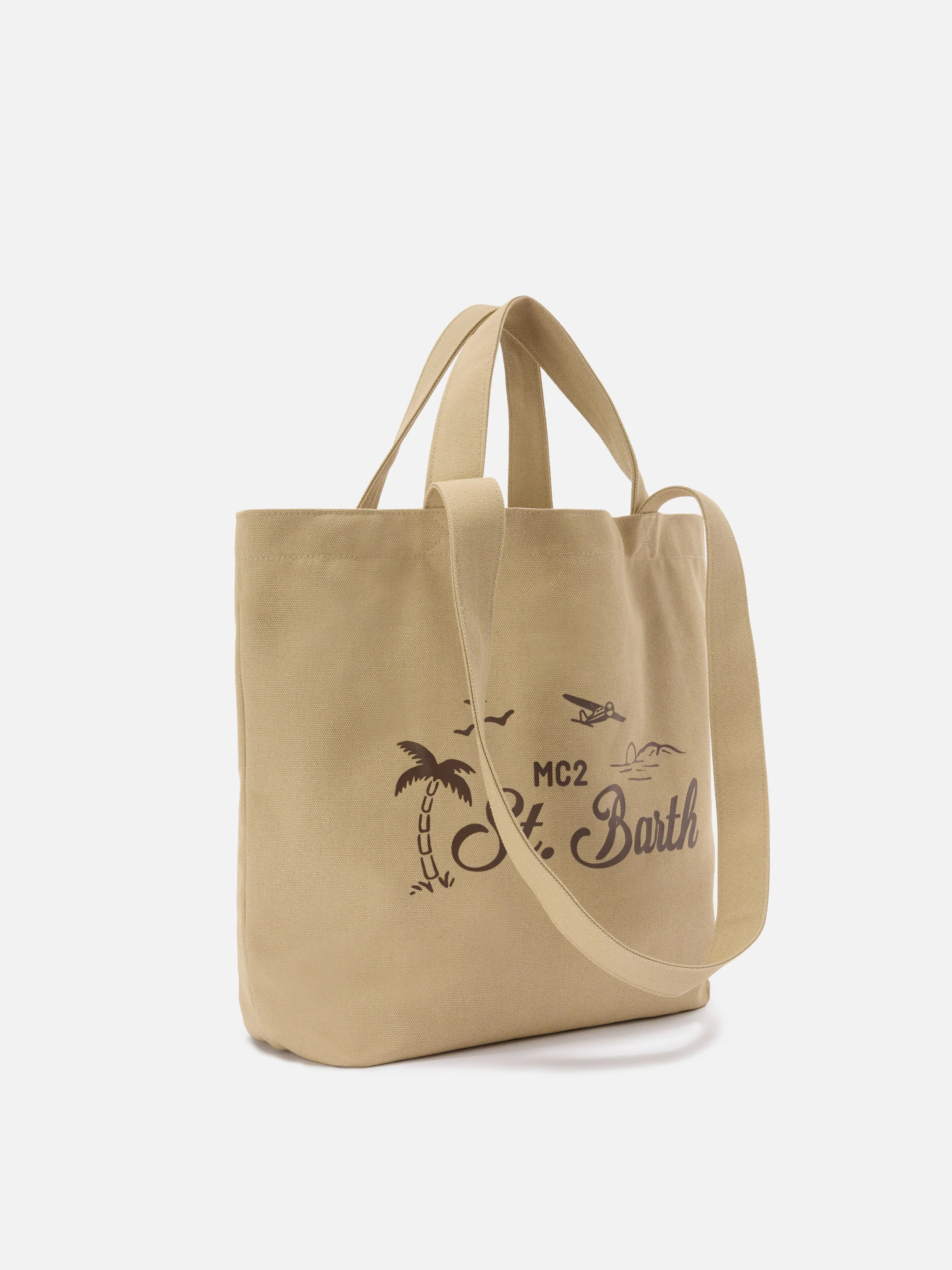 Essential Beach beige cotton tote bag with embroidered logo - Image 2