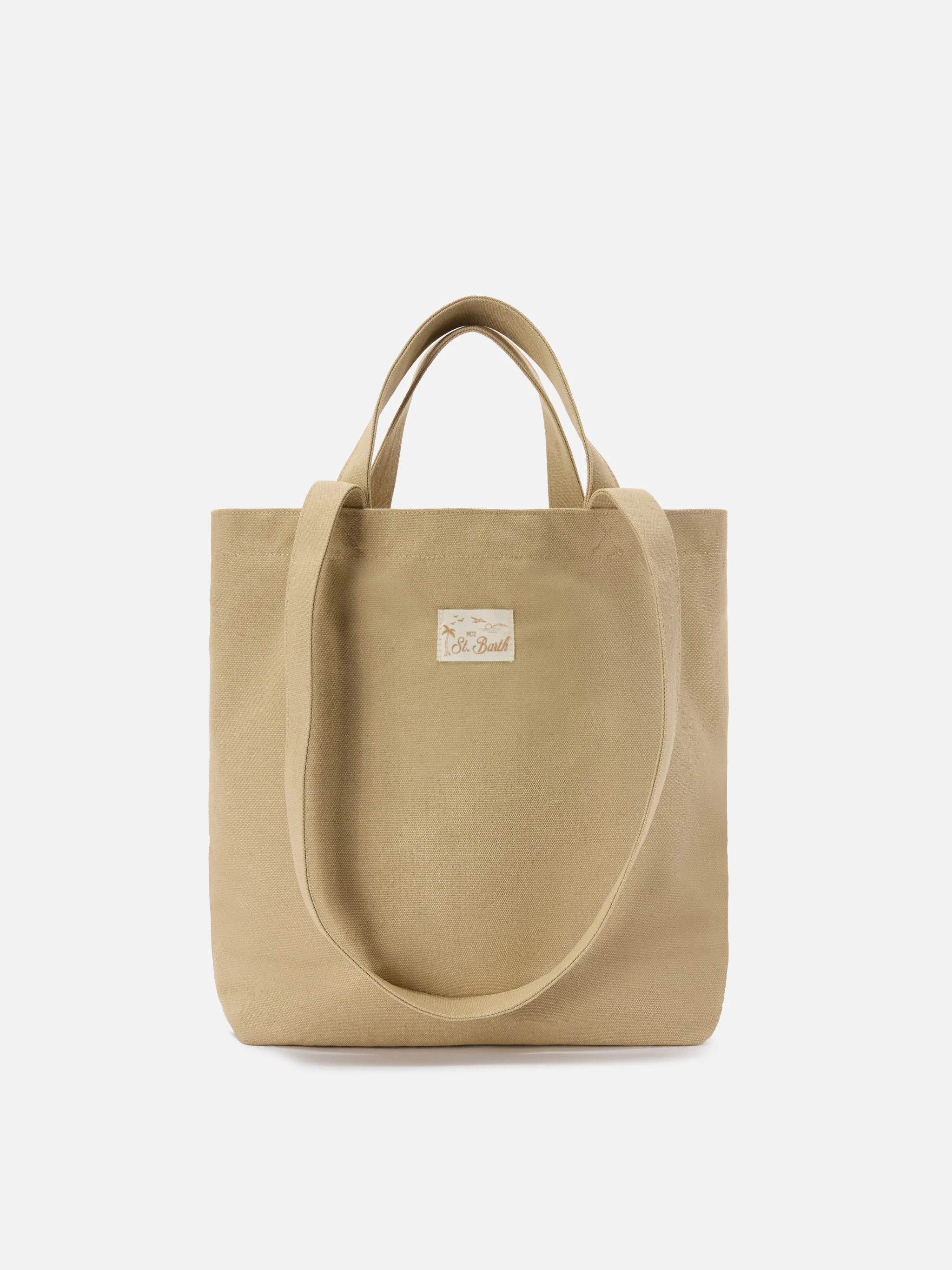 Essential Beach beige cotton tote bag with embroidered logo - Image 3