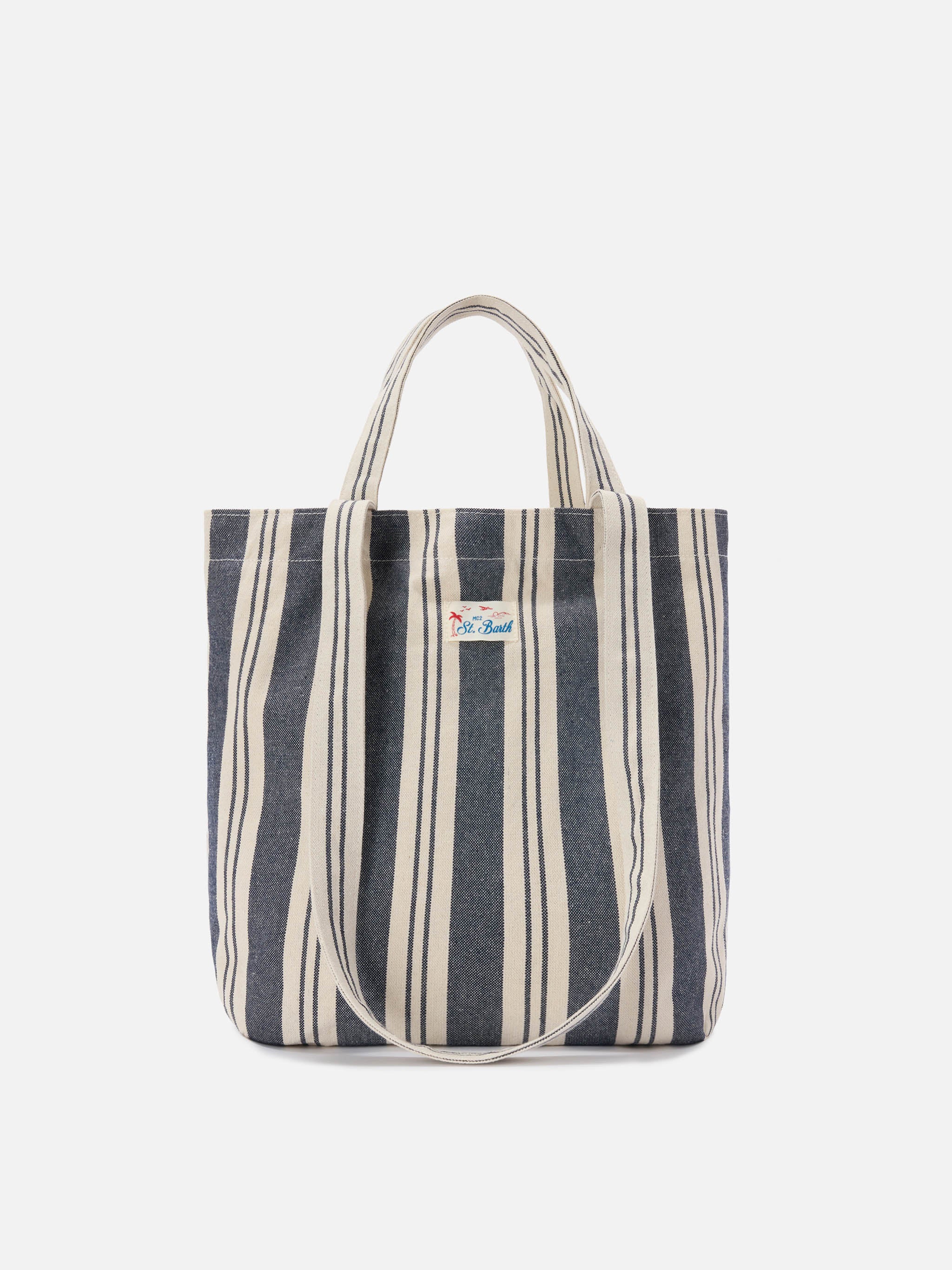 Essential Beach blue and white striped cotton tote bag - Image 3