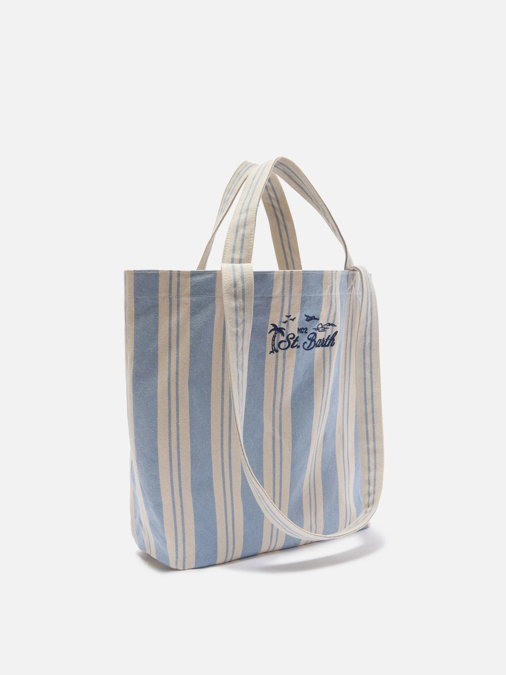 Essential Beach light blue and white striped cotton tote bag - Image 2