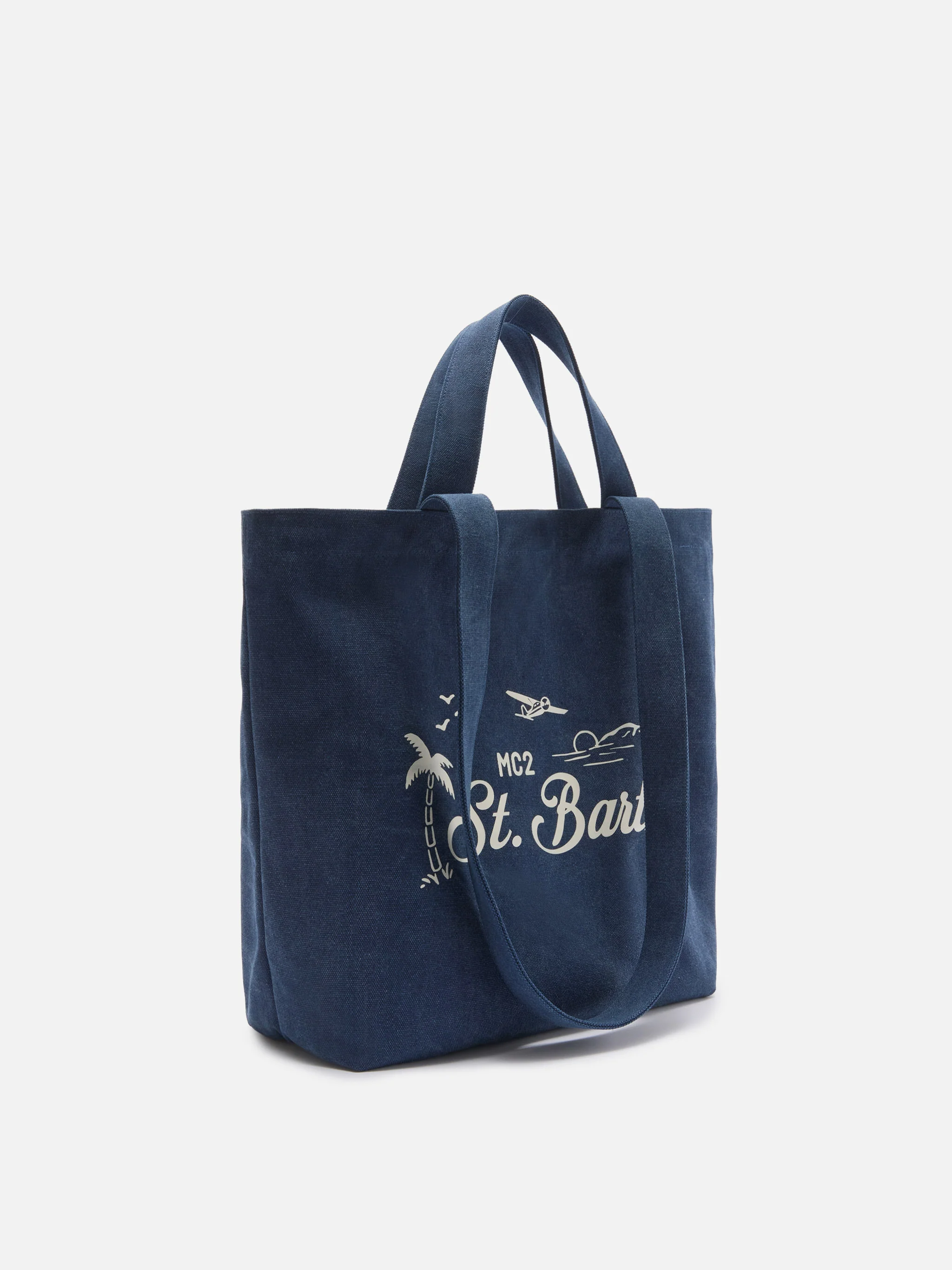 Essential Beach navy blue cotton tote bag with embroidered logo - Image 2