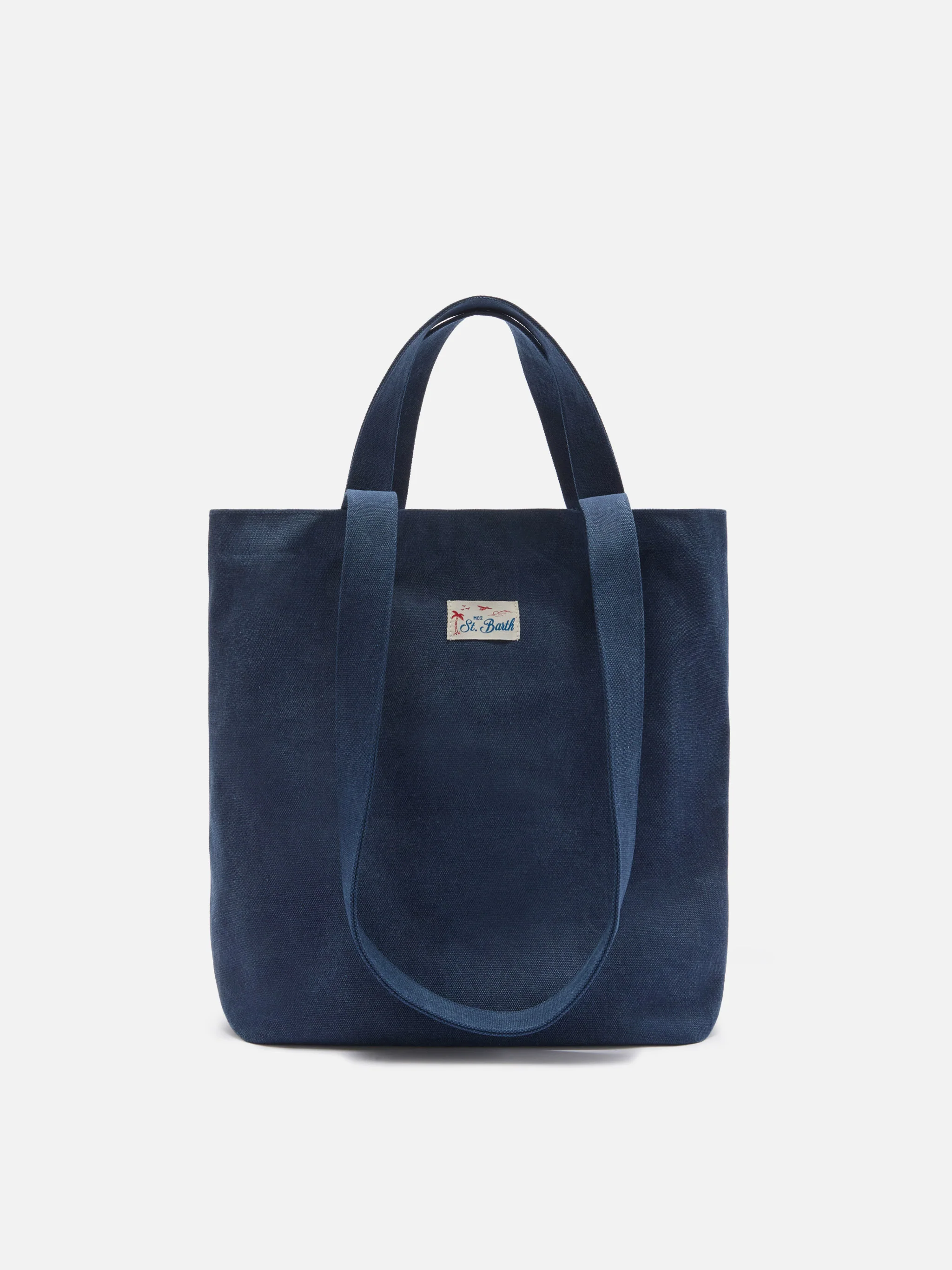 Essential Beach navy blue cotton tote bag with embroidered logo - Image 3