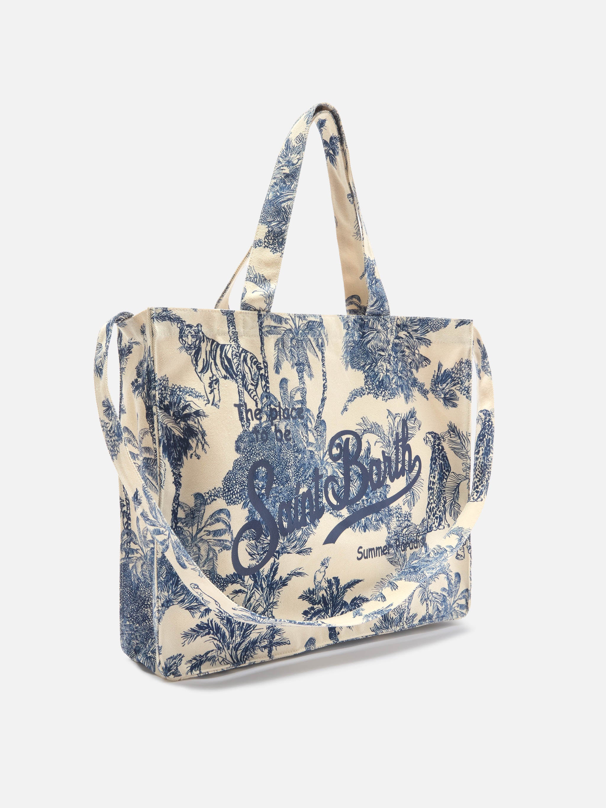 Essential canvas tote bag with blue toile de jouy print - Image 3