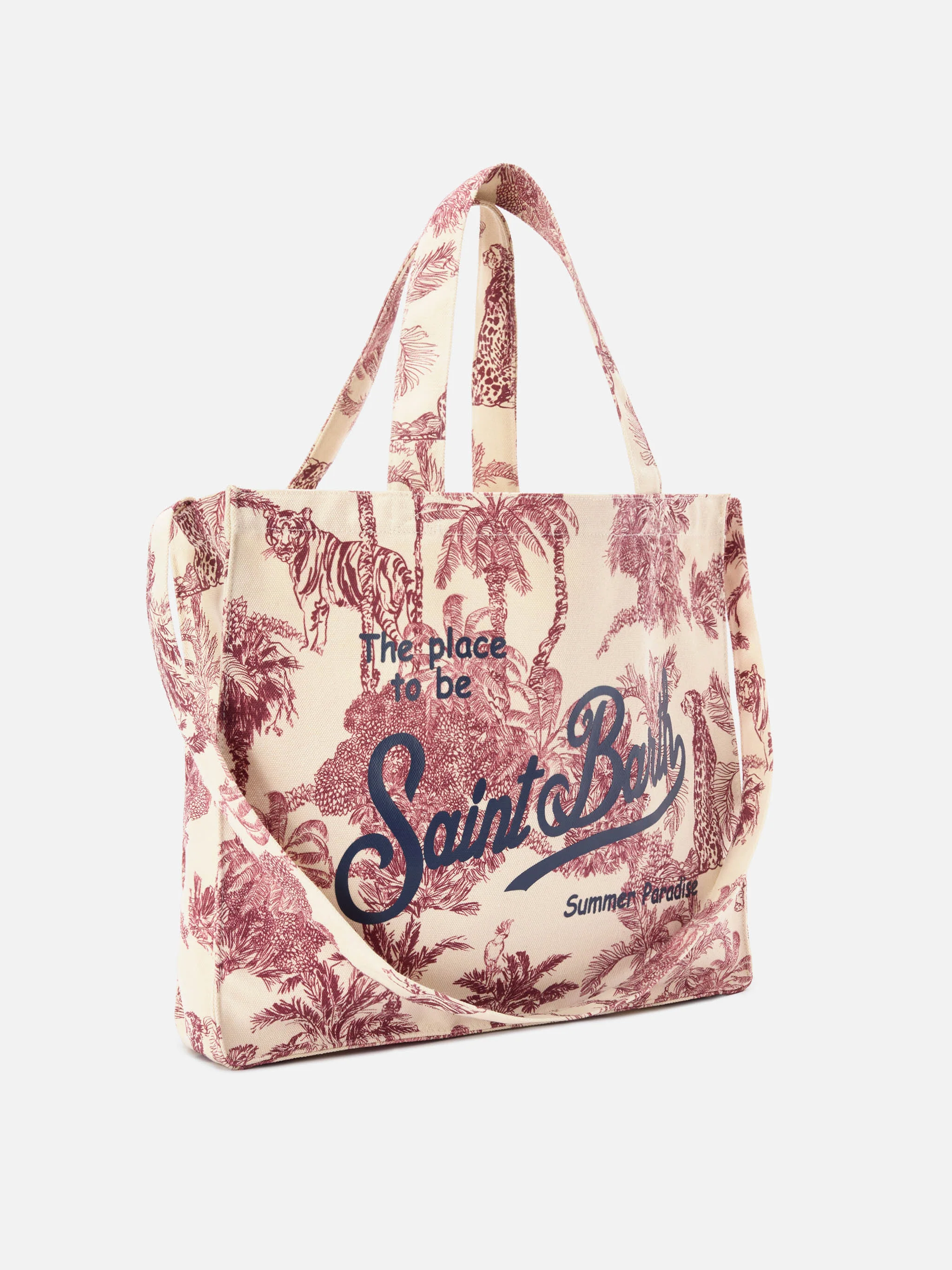 Essential canvas tote bag with bordeaux toile de jouy print - Image 3