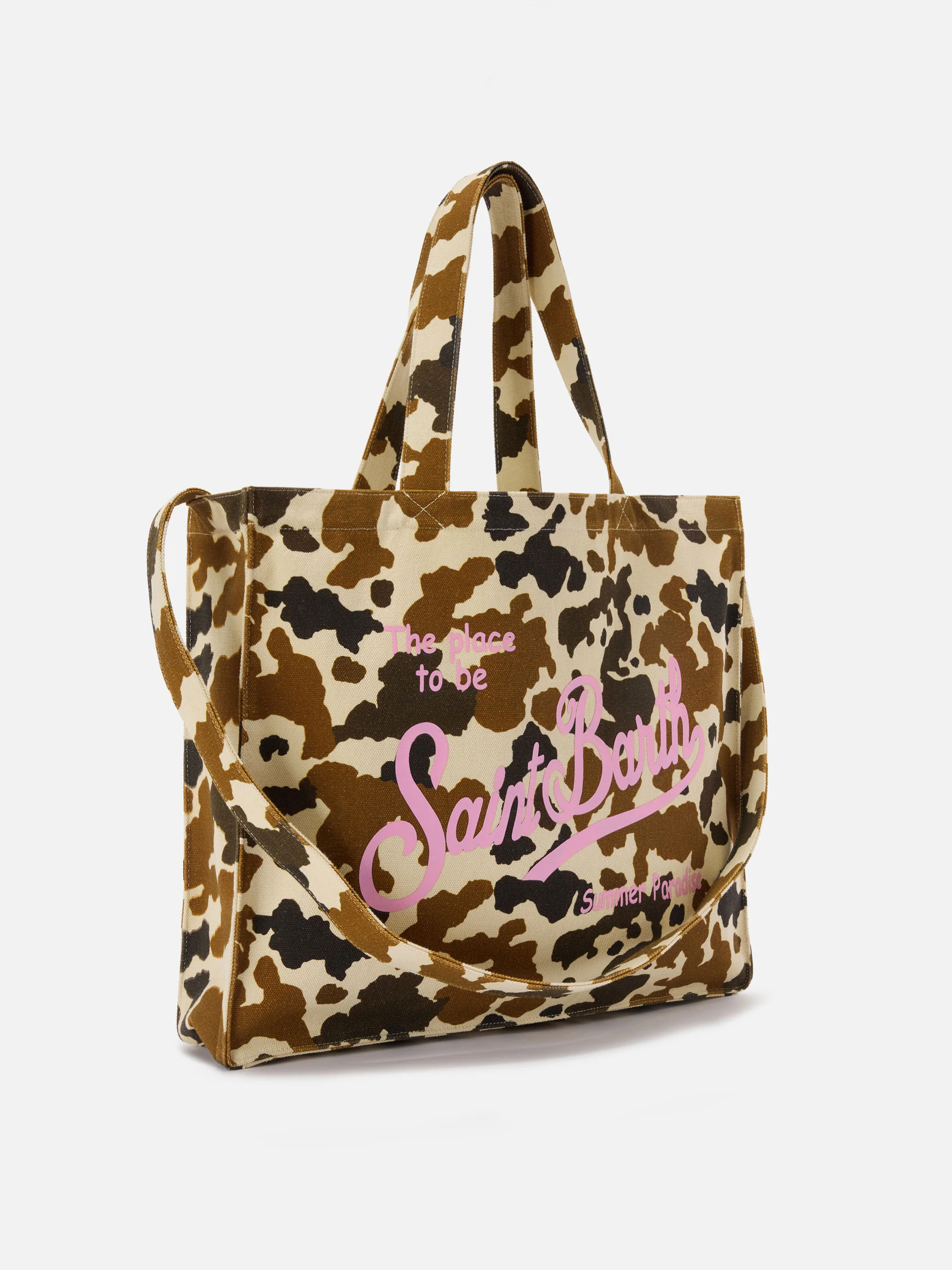 Essential canvas tote bag with cow print and printed logo - Image 2