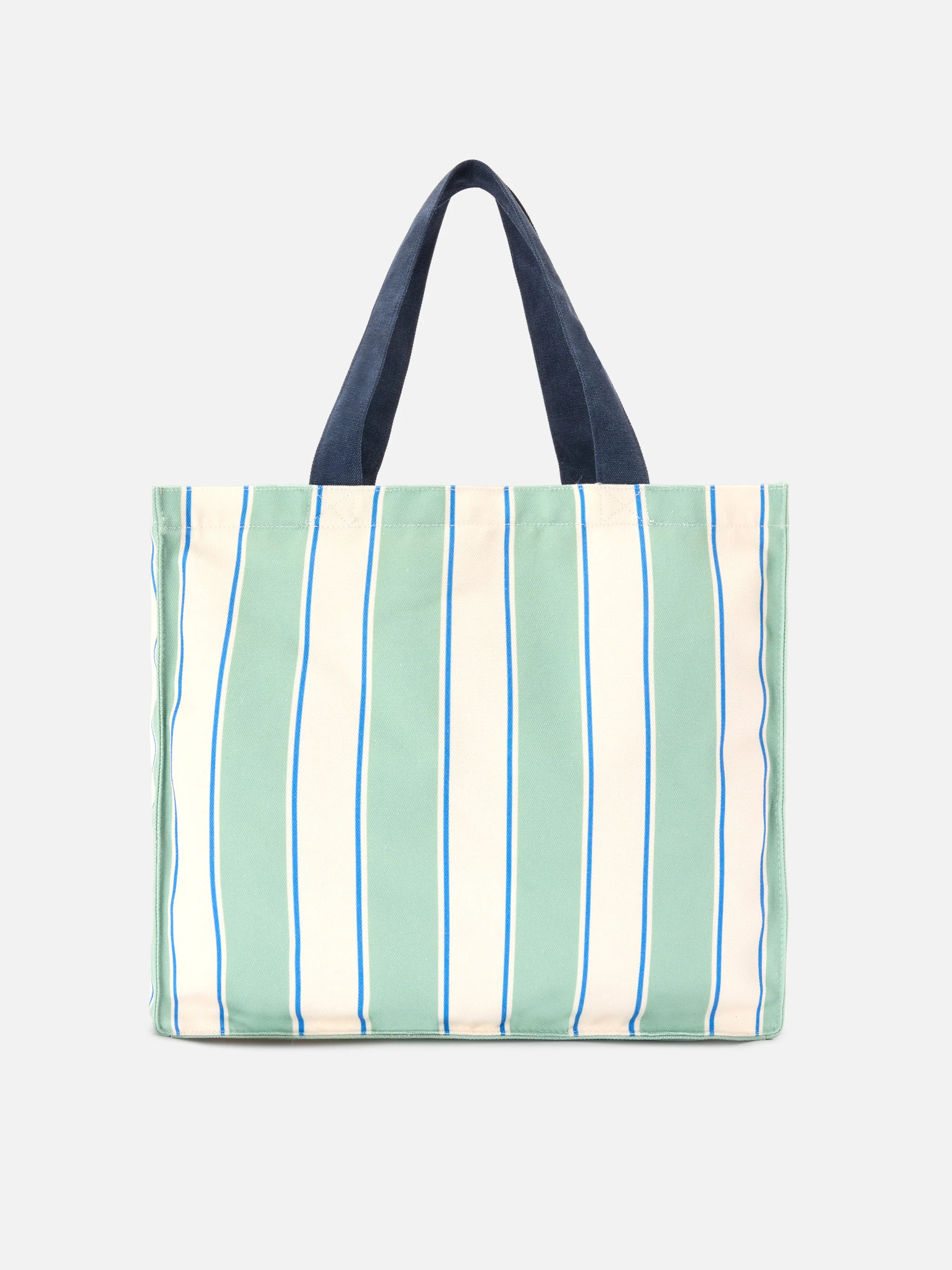 Essential canvas tote bag with green, light blue and white stripes and contrasting logo - Image 4