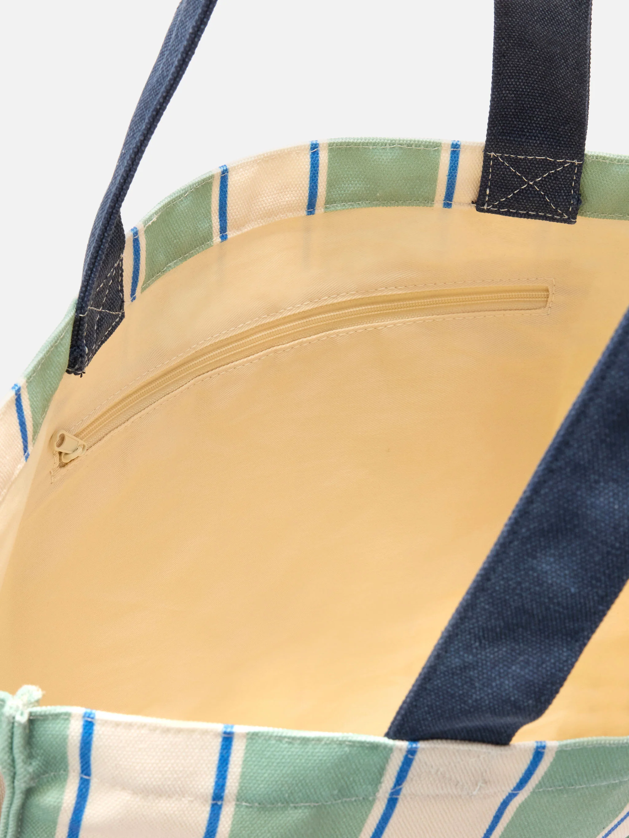 Essential canvas tote bag with green, light blue and white stripes and contrasting logo - Image 5