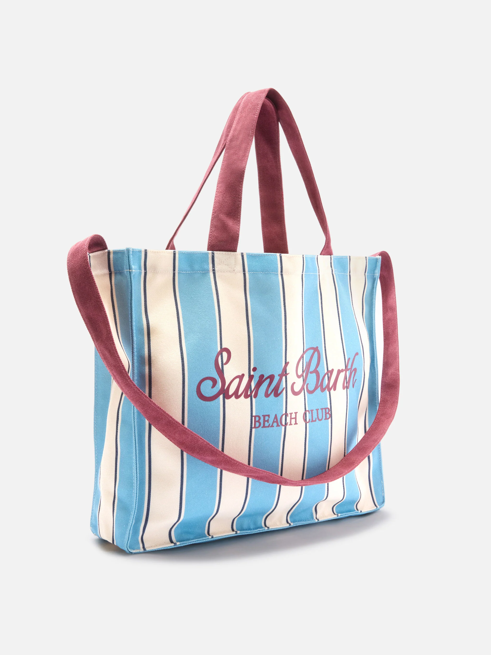 Essential canvas tote bag with light blue and white stripes and contrasting logo - Image 3