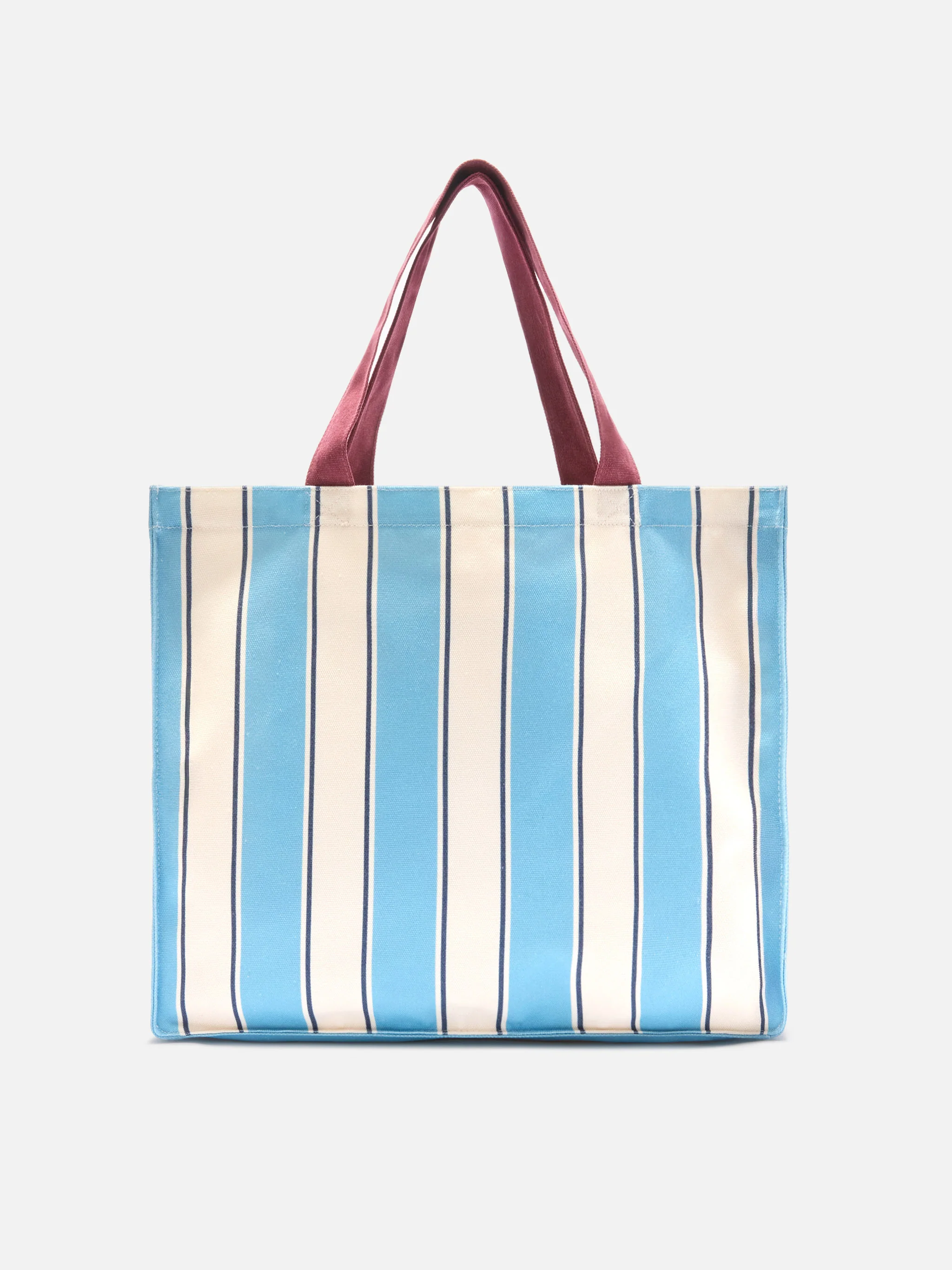 Essential canvas tote bag with light blue and white stripes and contrasting logo - Image 4