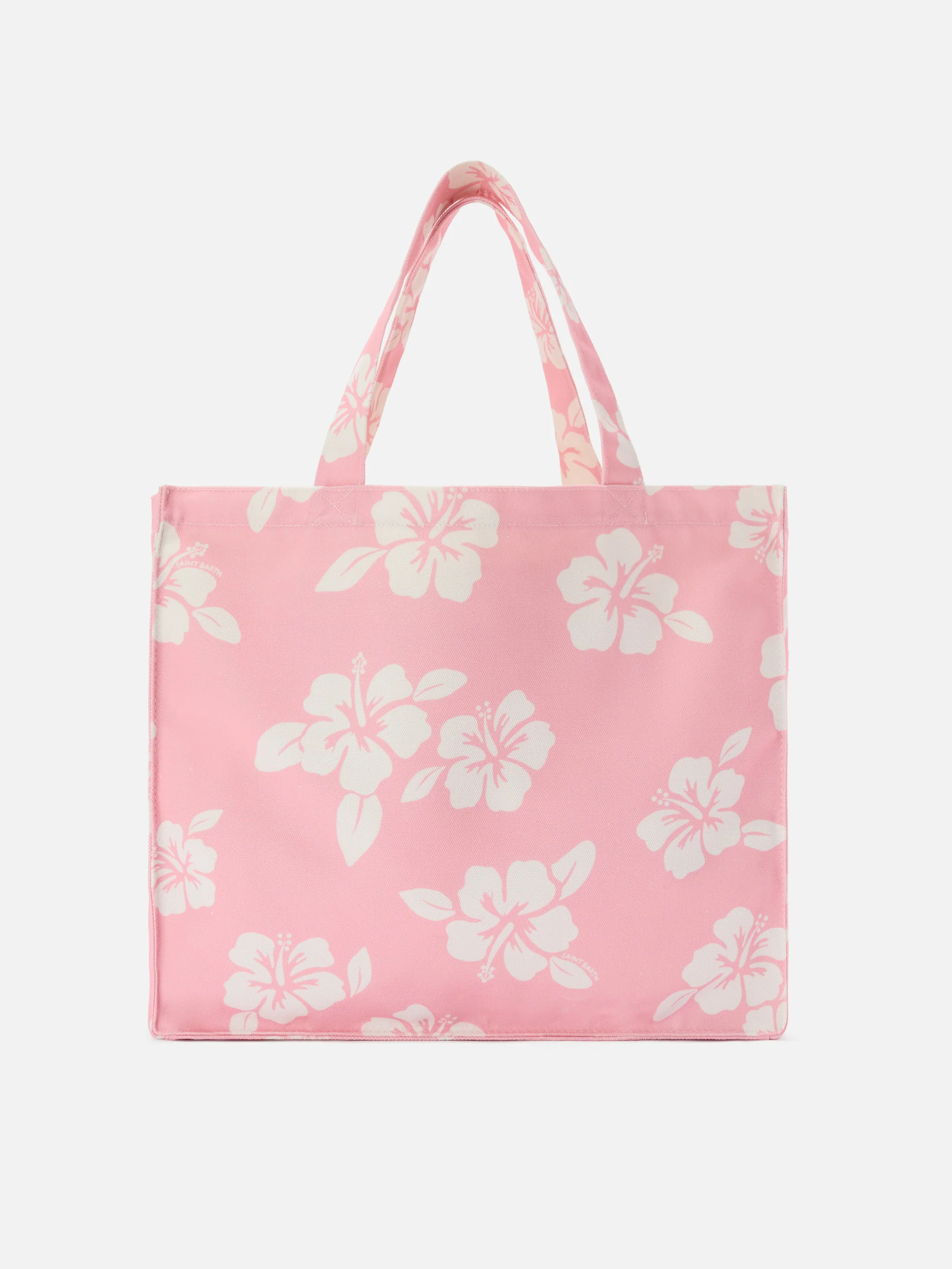 Essential canvas tote bag with pink hibiscus print and contrasting logo - Image 4