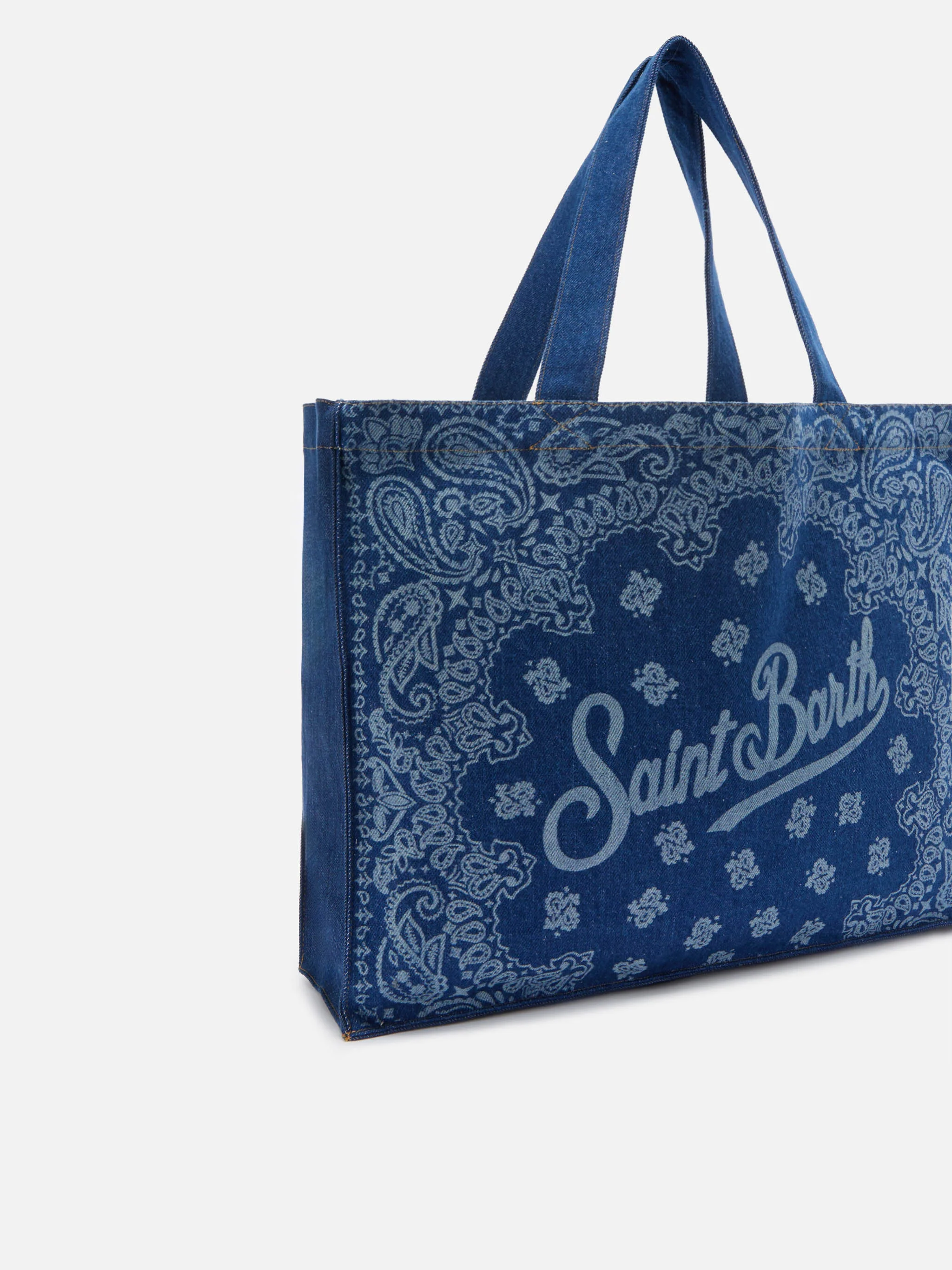 Essential denim tote bag with bandana print and contrasting logo - Image 2