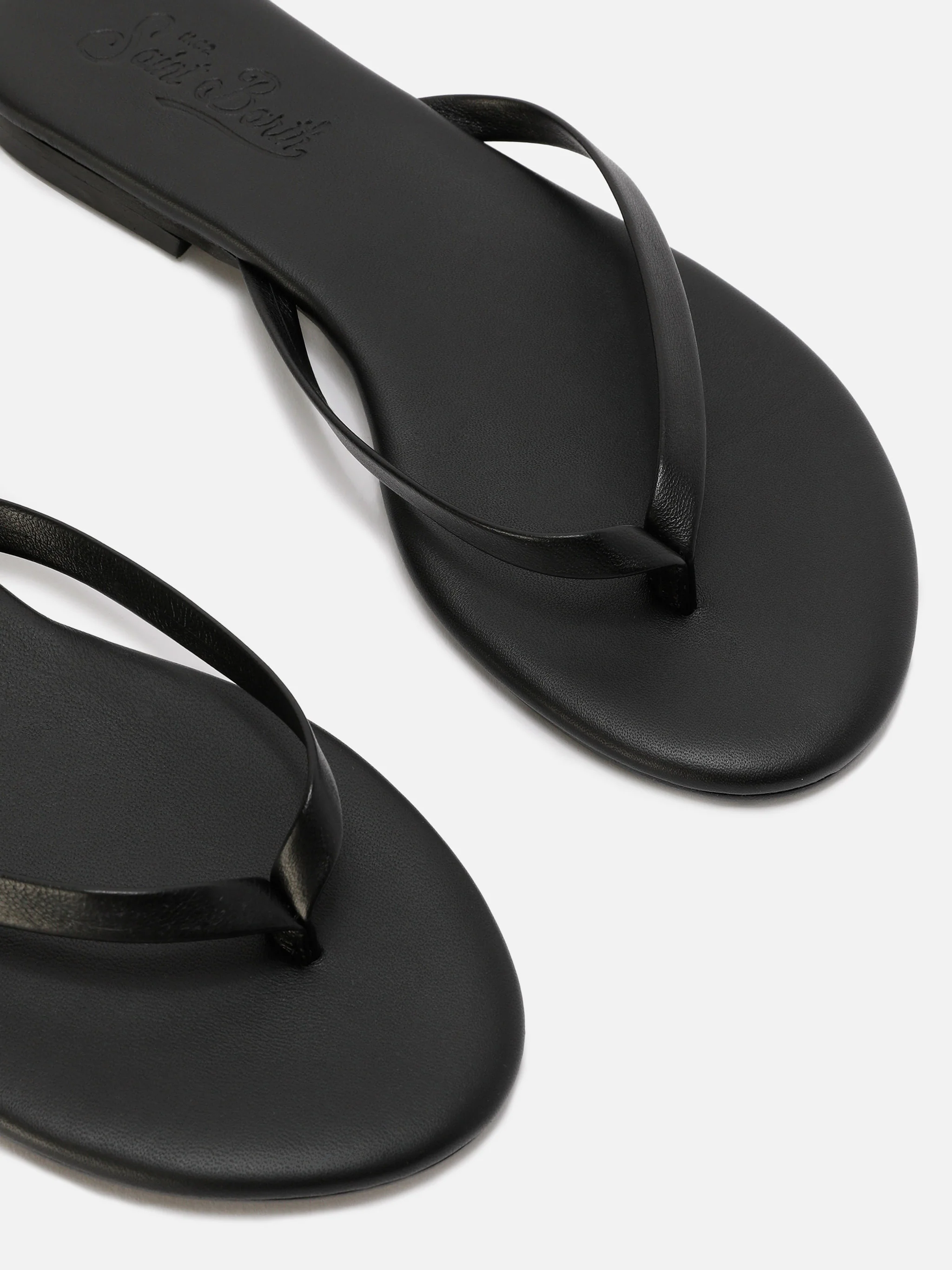 Essentials real leather flip flops in black - Image 4