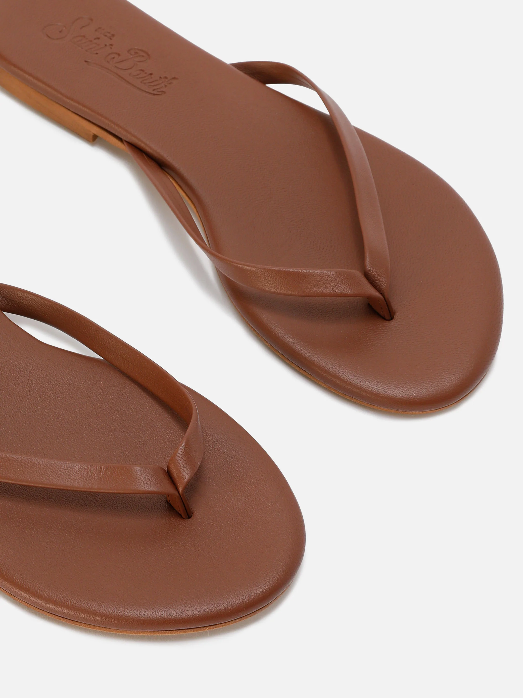 Essentials real leather flip flops in brown - Image 4