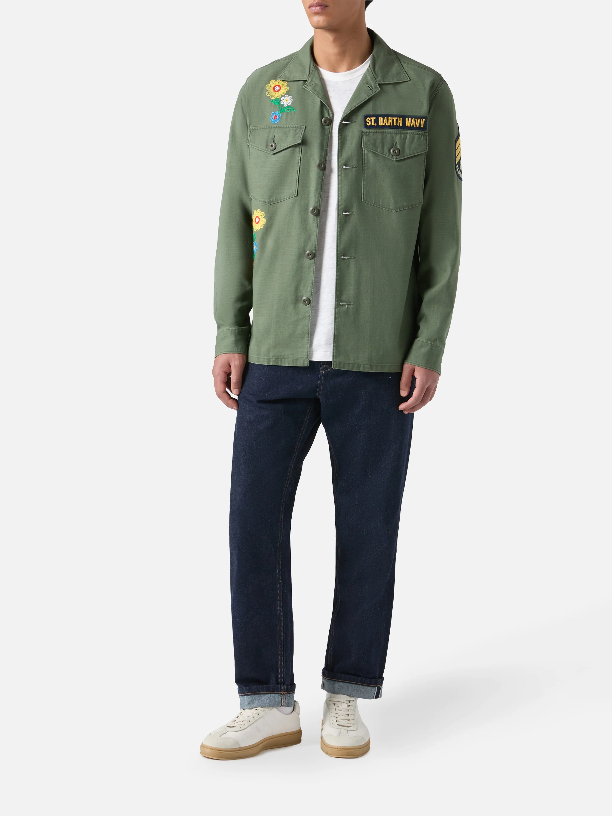 Esteban embroidered overshirt in military green - Image 2