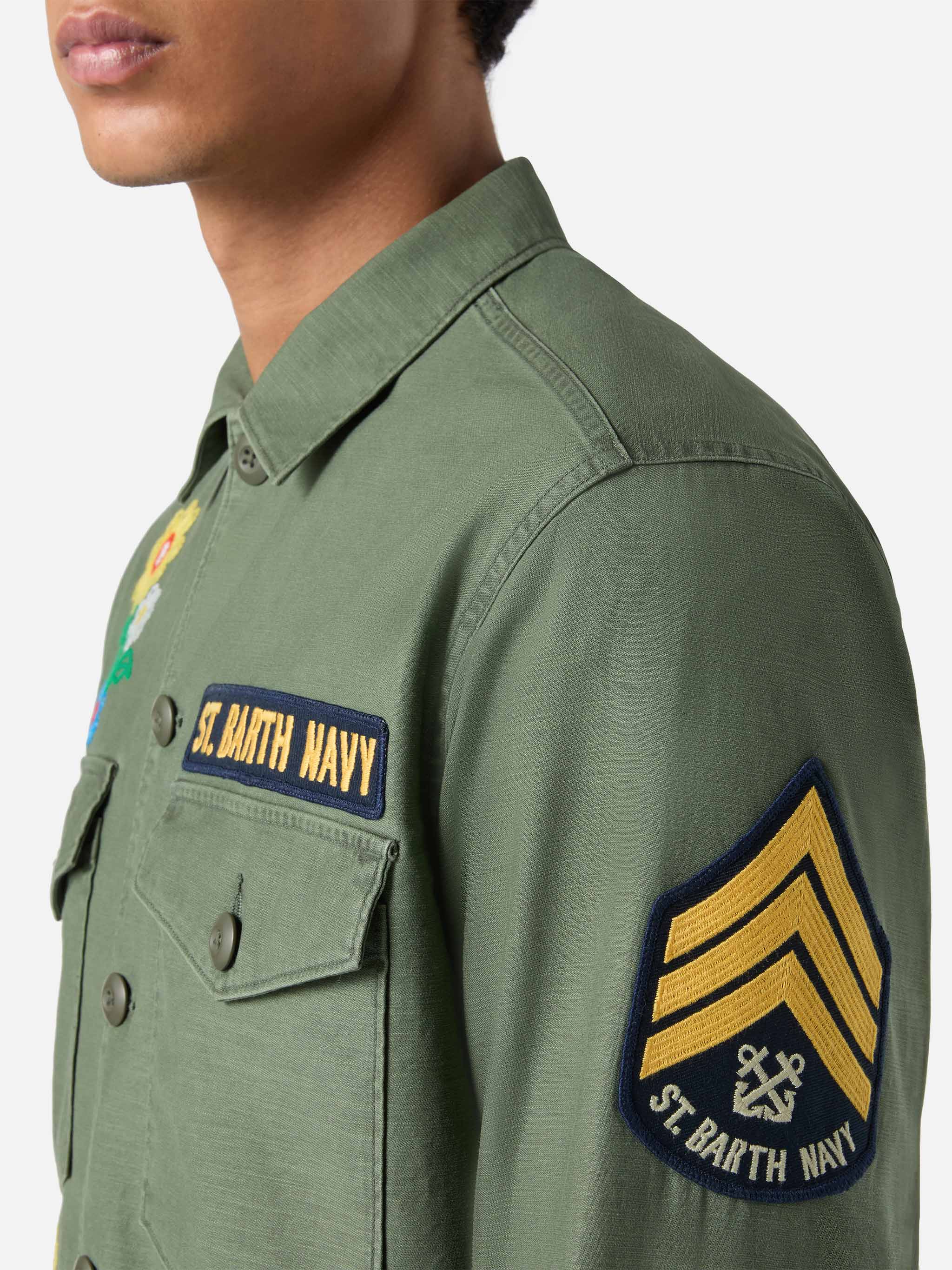 Esteban embroidered overshirt in military green - Image 3