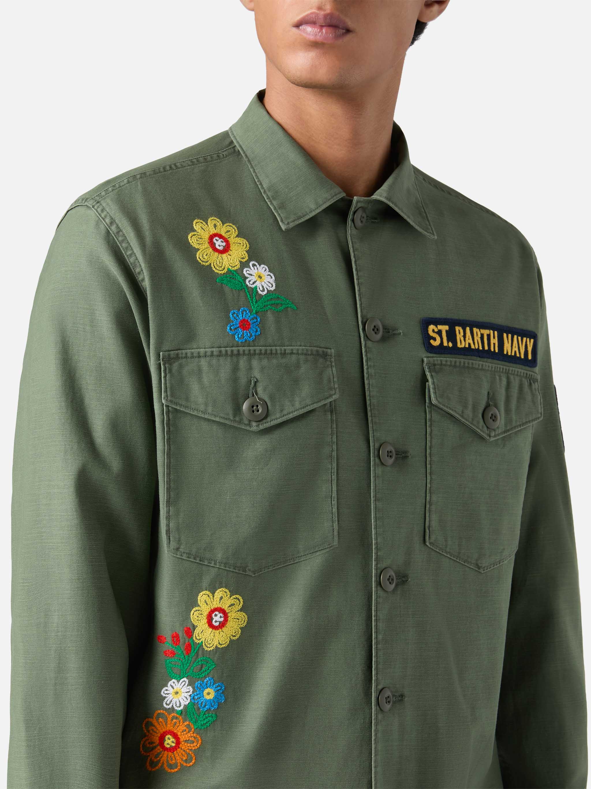 Esteban embroidered overshirt in military green - Image 5