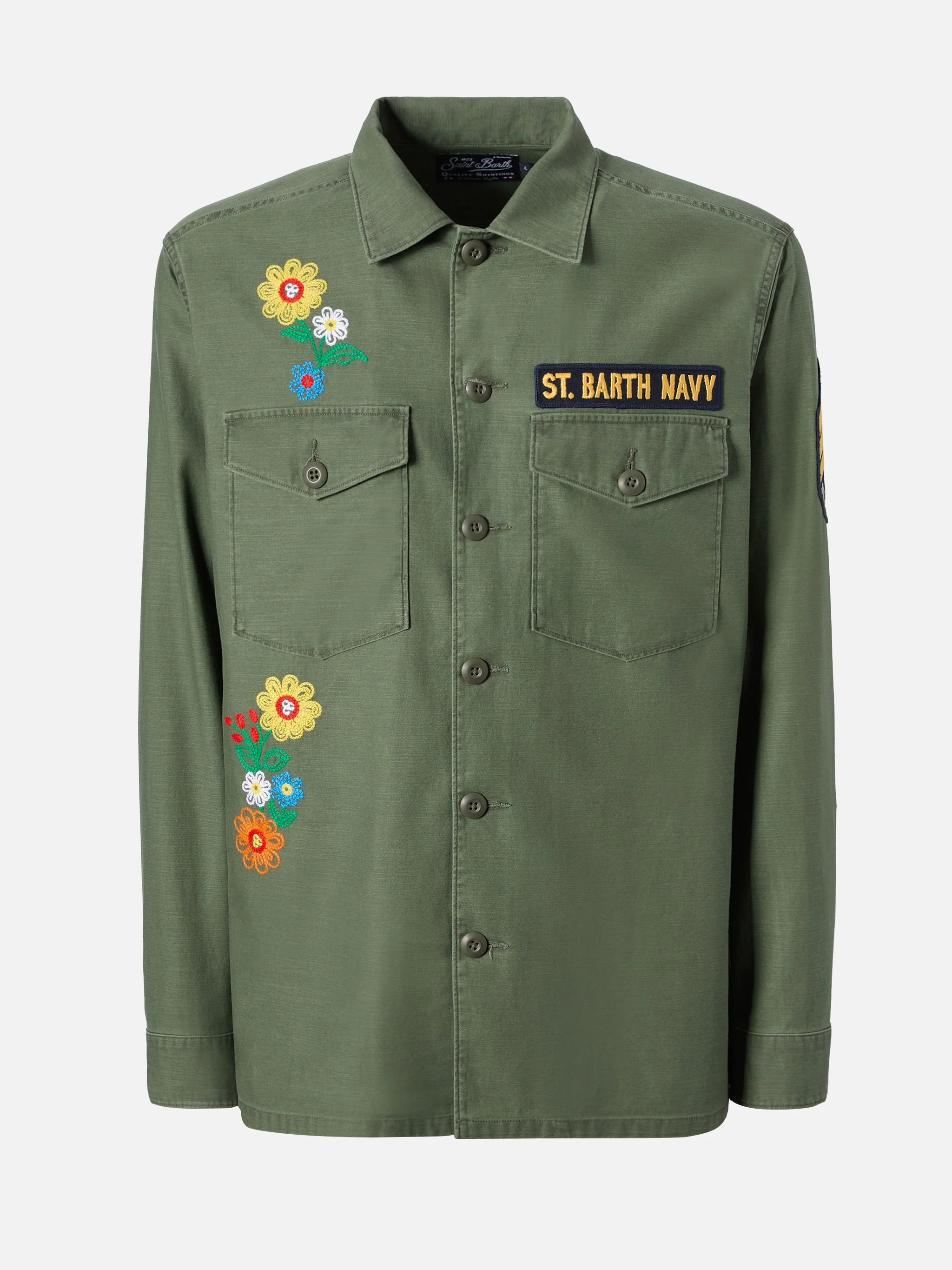 Esteban embroidered overshirt in military green - Image 6