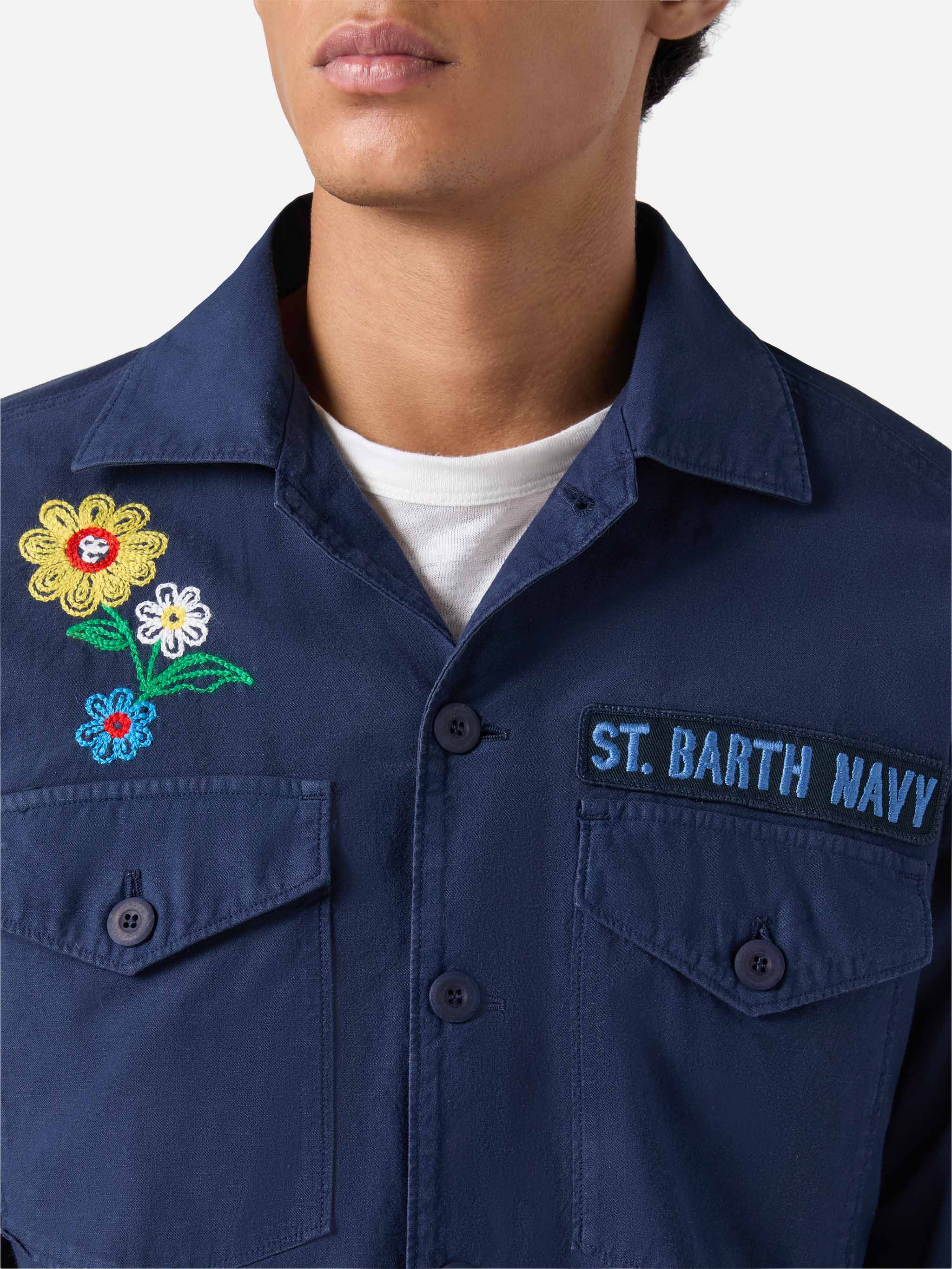 Esteban embroidered overshirt in navy blue - Image 3