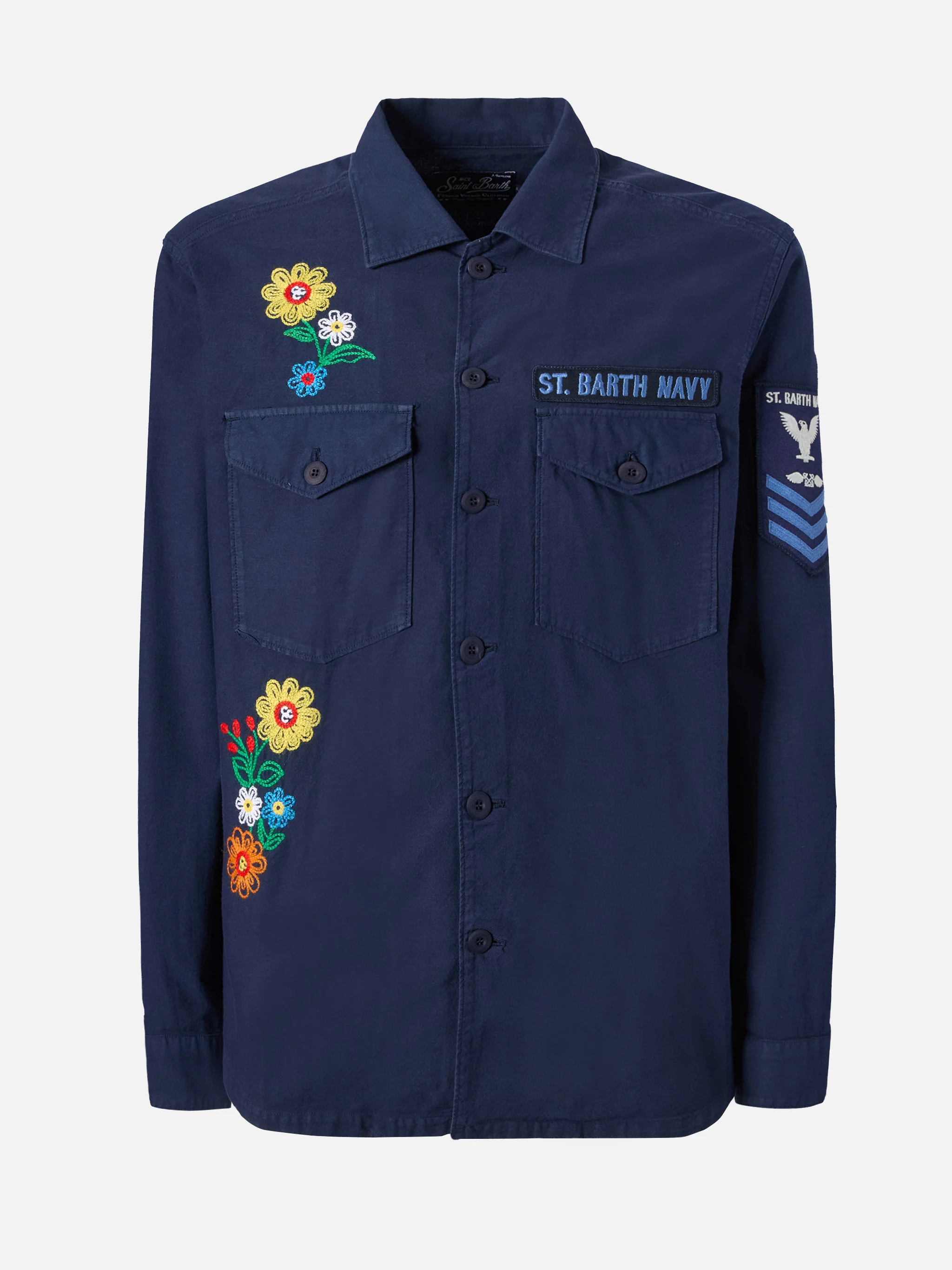 Esteban embroidered overshirt in navy blue - Image 6