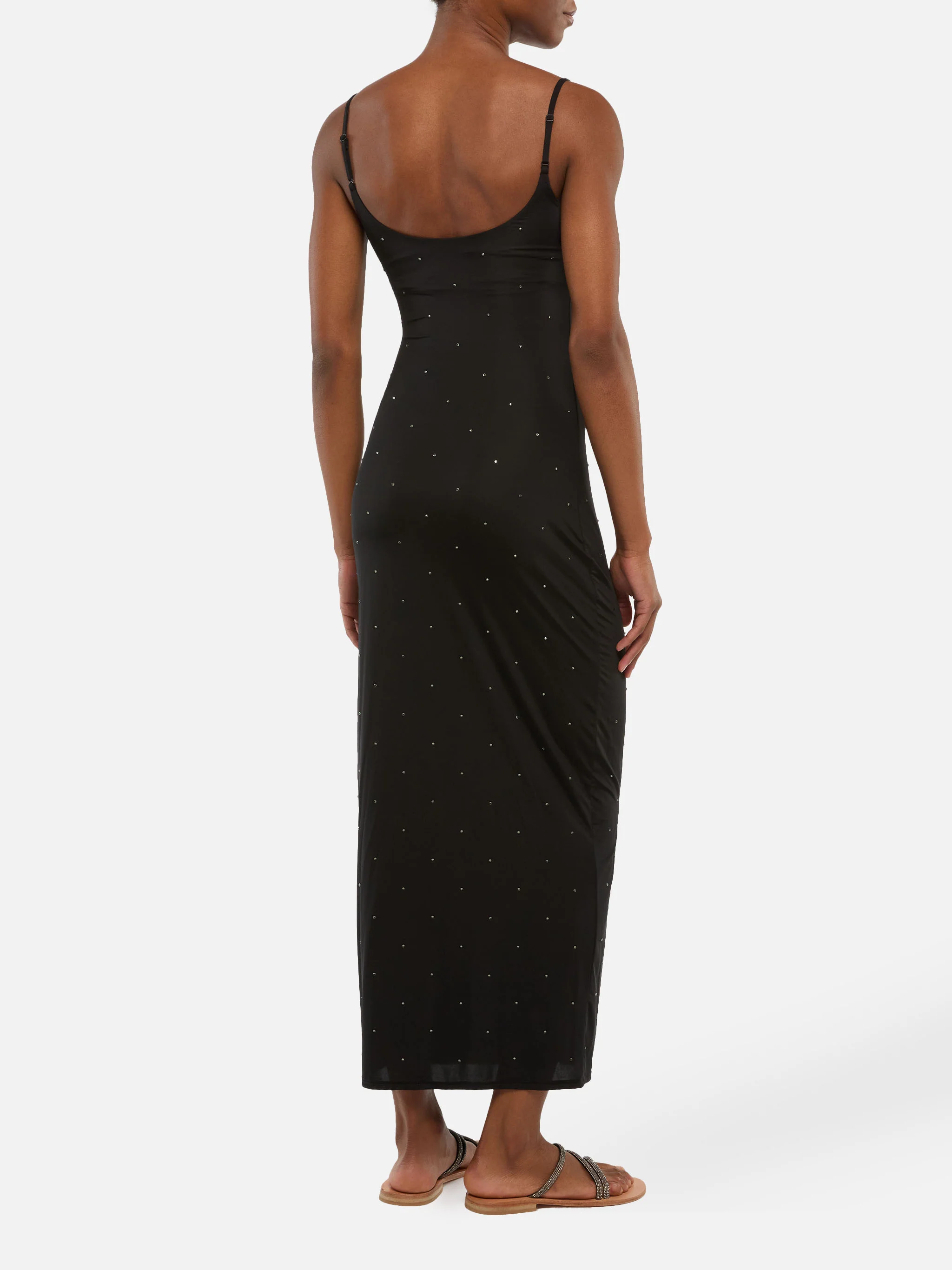 Evy long fitted black slip dress - Image 3