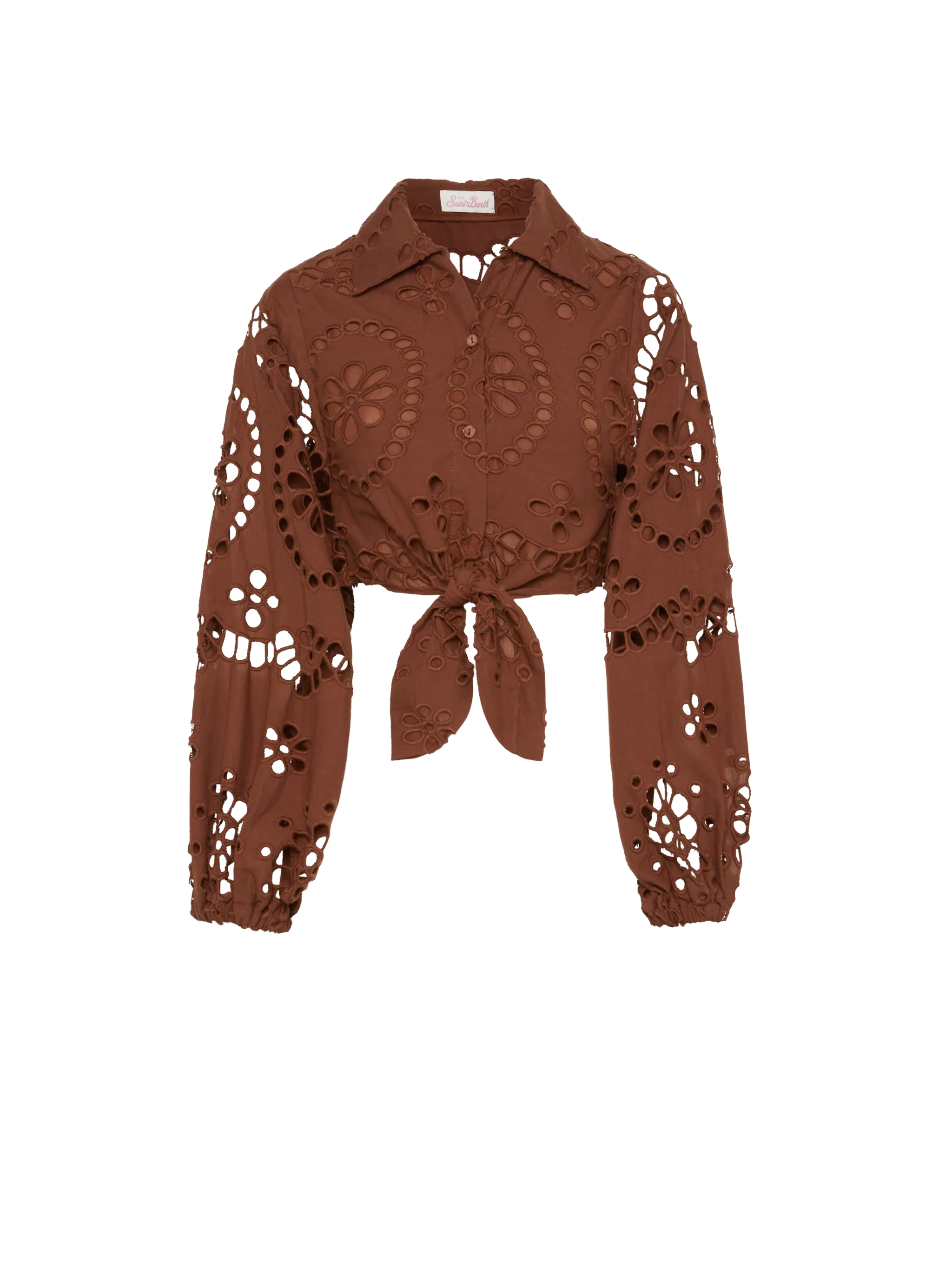 Febe camel brown cotton Sangallo lace shirt - Image 3