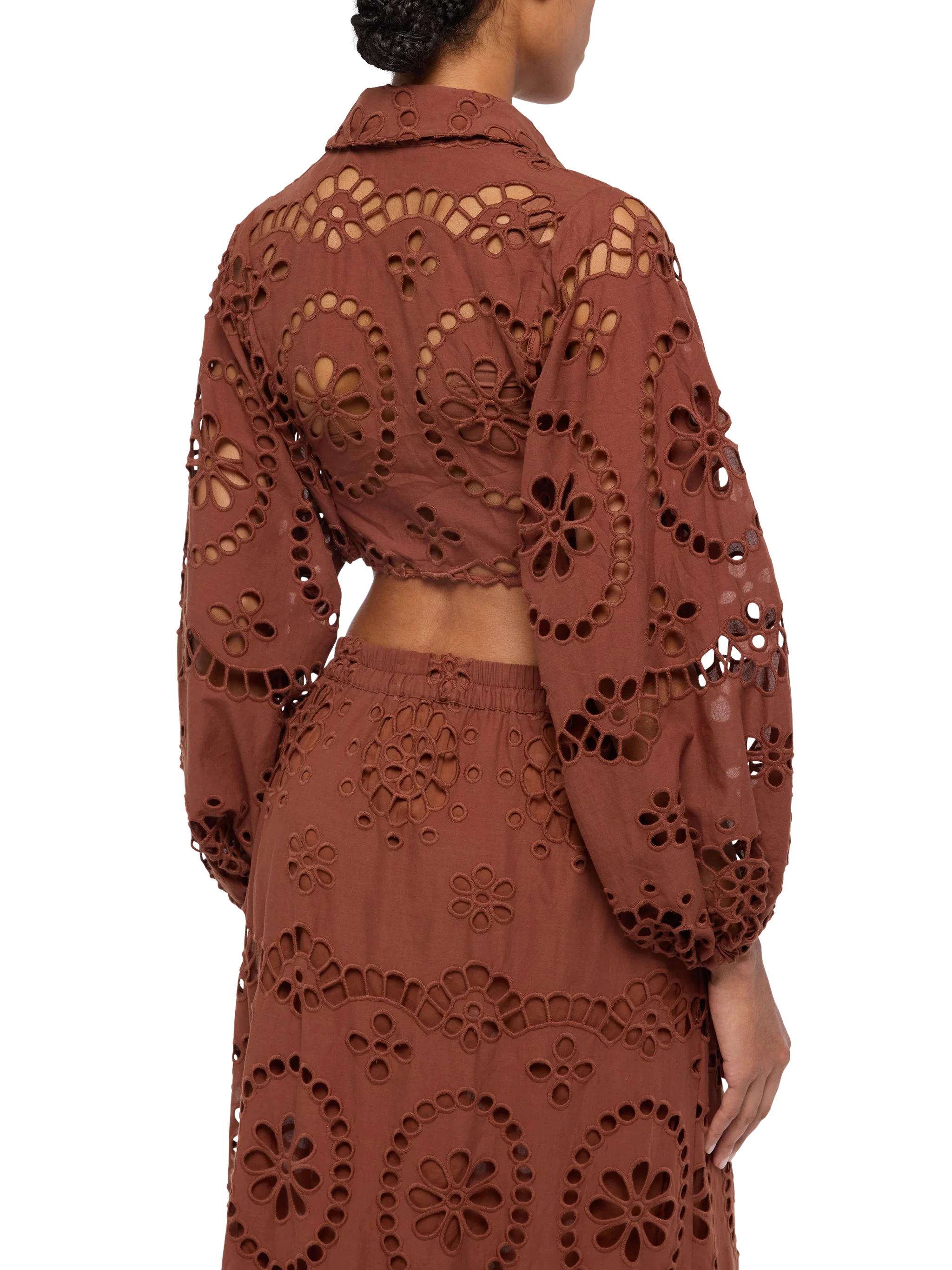 Febe camel brown cotton Sangallo lace shirt - Image 4