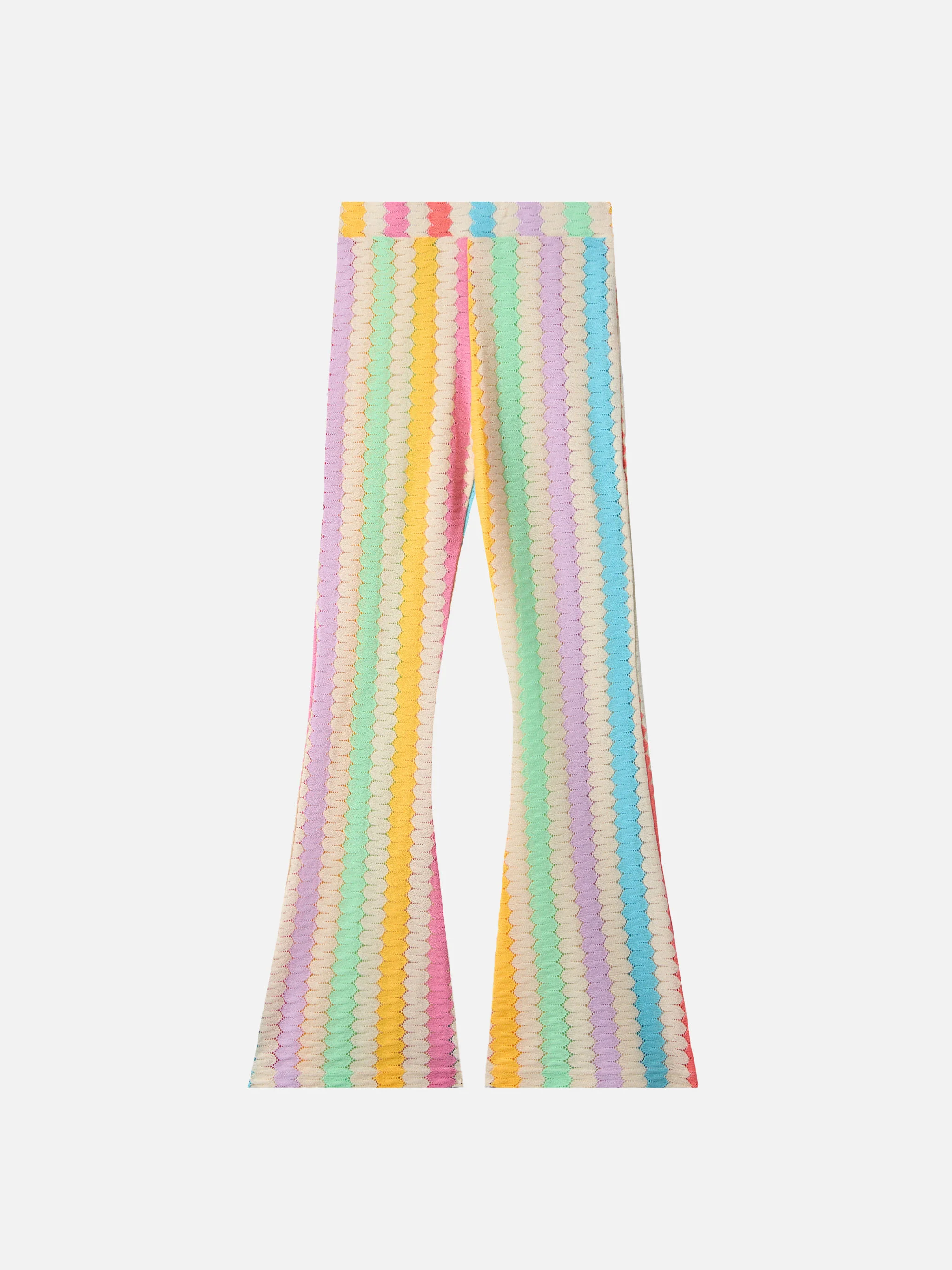 Flared raschel pants Gwenda Jr with with vertical chevron pattern