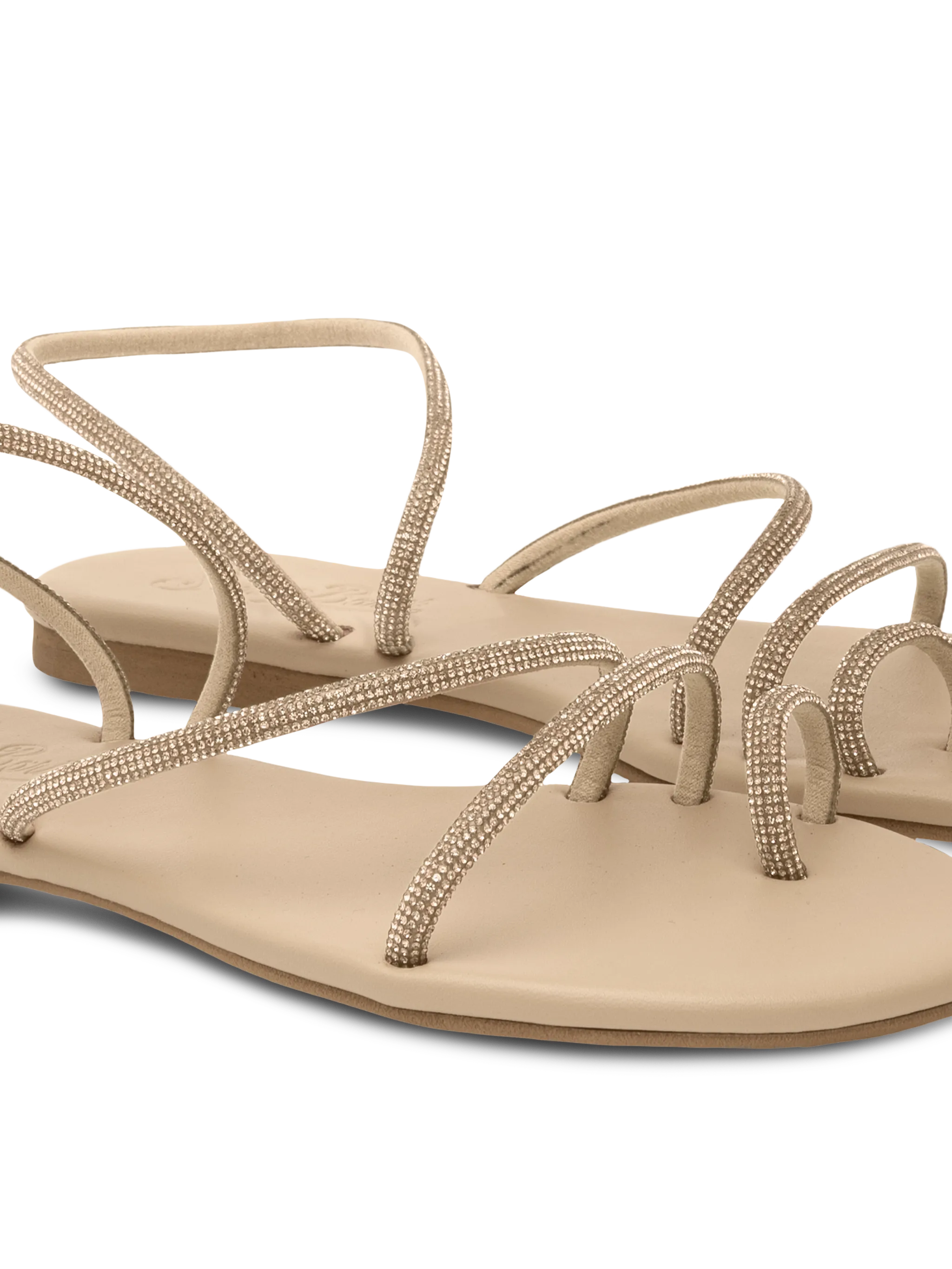 Flat Ring Sandals with beige rhinestones - Image 2