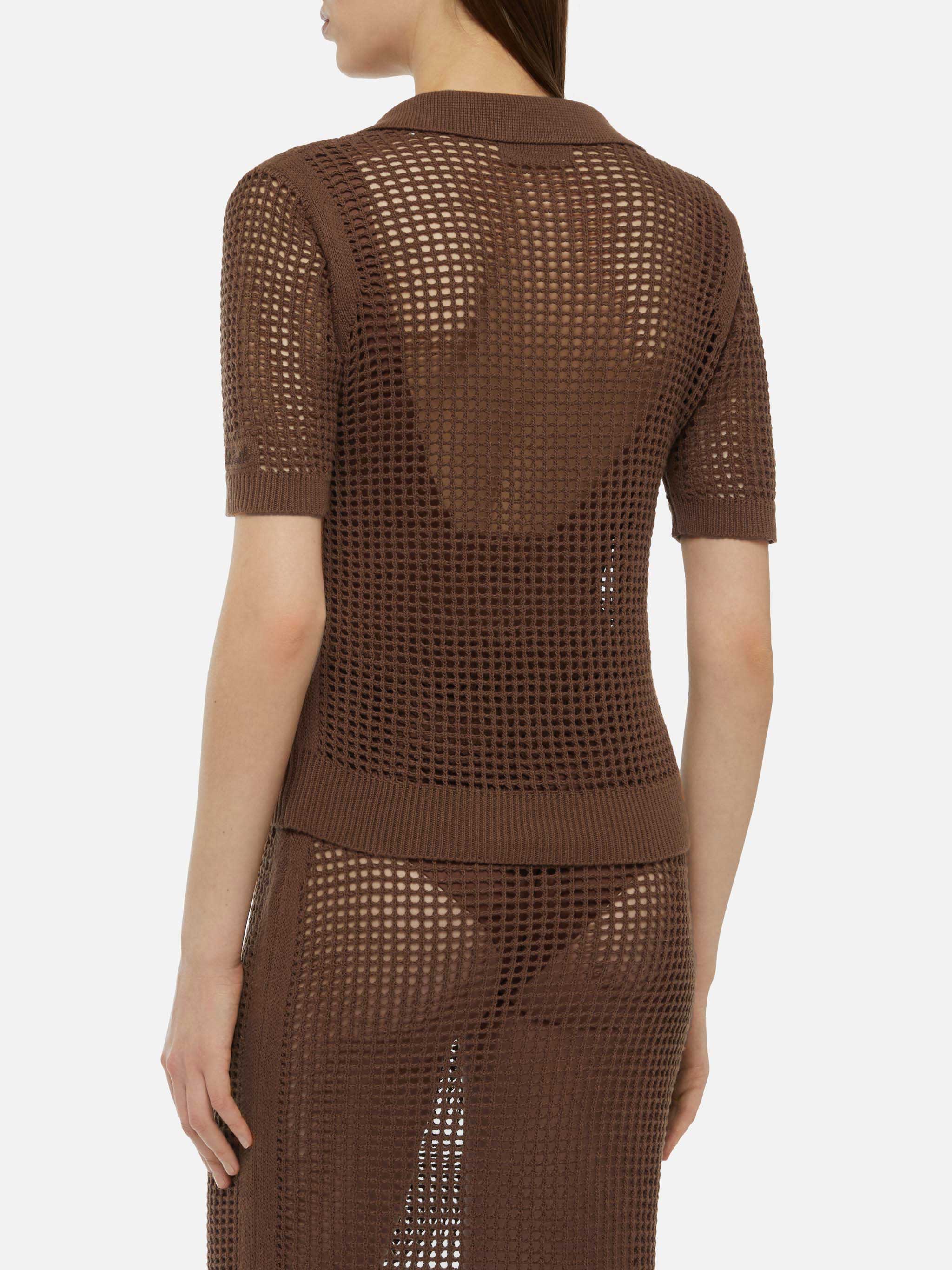 Flora brown mesh crochet polo - Image 3