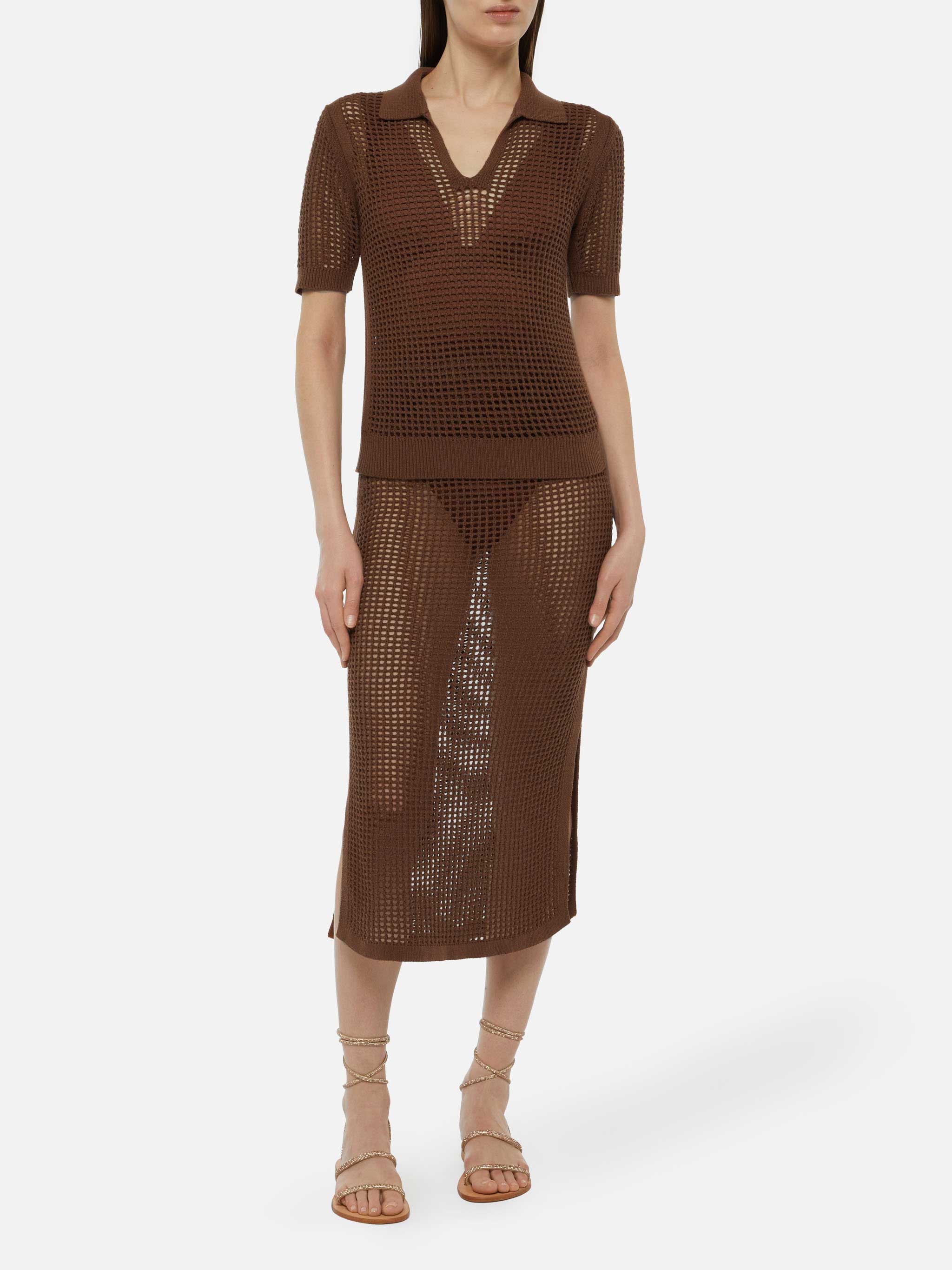 Flora brown mesh crochet polo - Image 4